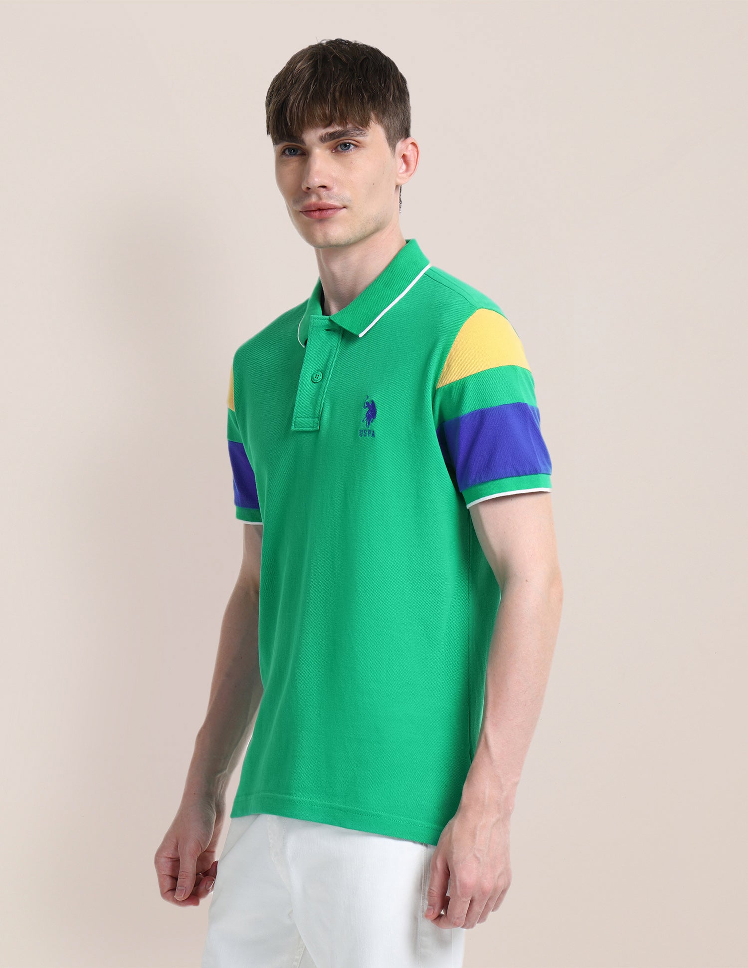 Colour Blocked Slim Fit Polo Shirt Green - U.S. Polo Assn. India | Large