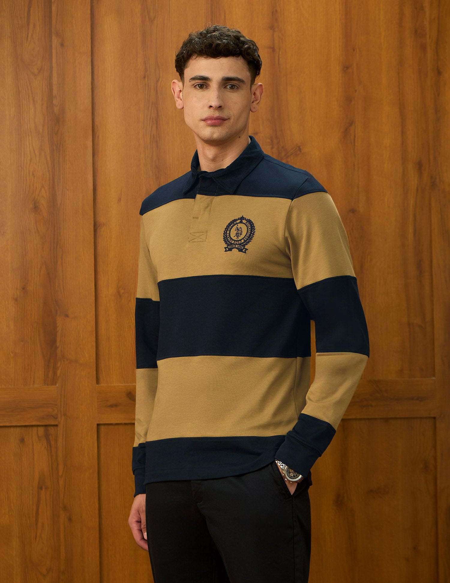 Horizontal Striped Varsity Theatre Polo Shirt Dark Brown - U.S. POLO ASSN. | Large