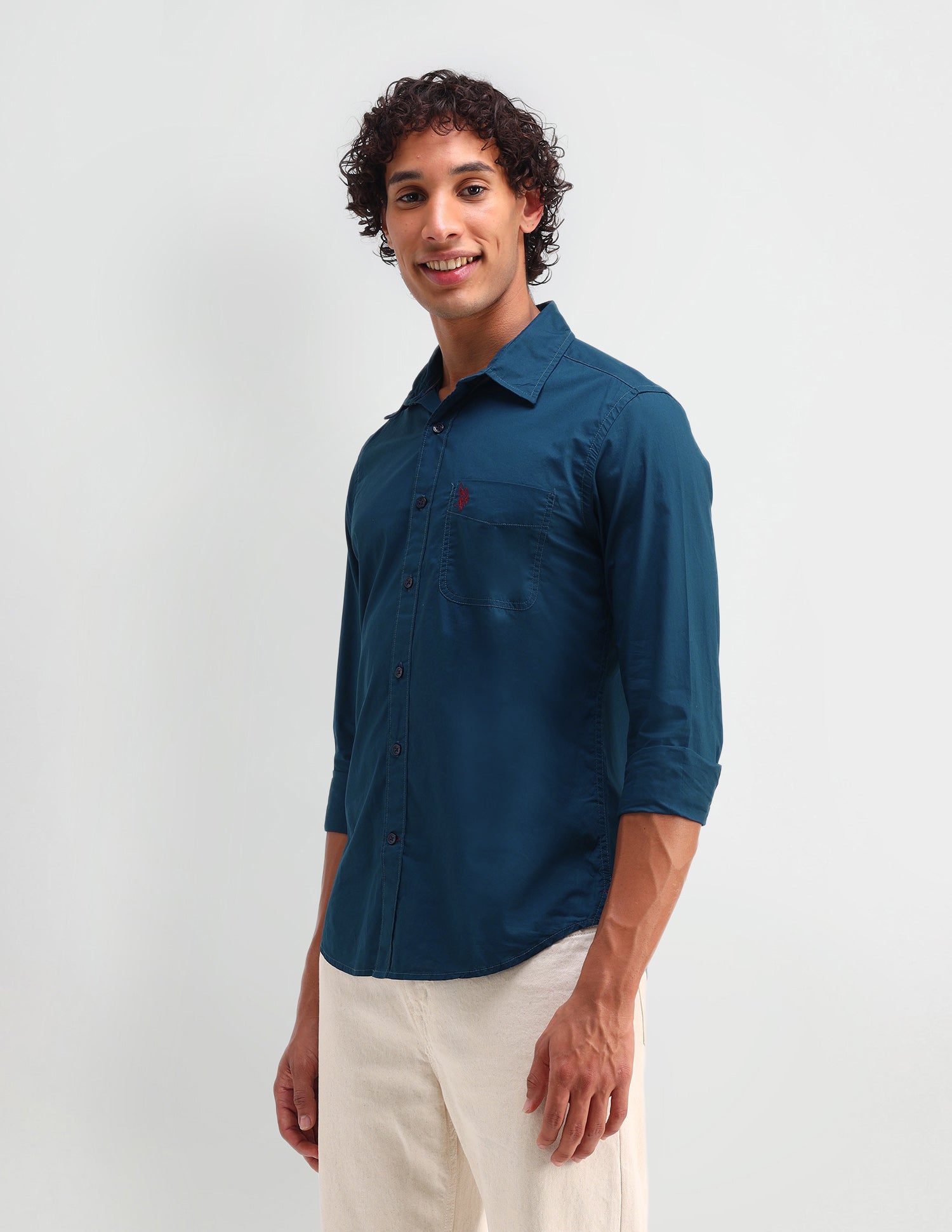 Solid Pattern Twill Shirt Blue - U.S. Polo Assn. India | Large