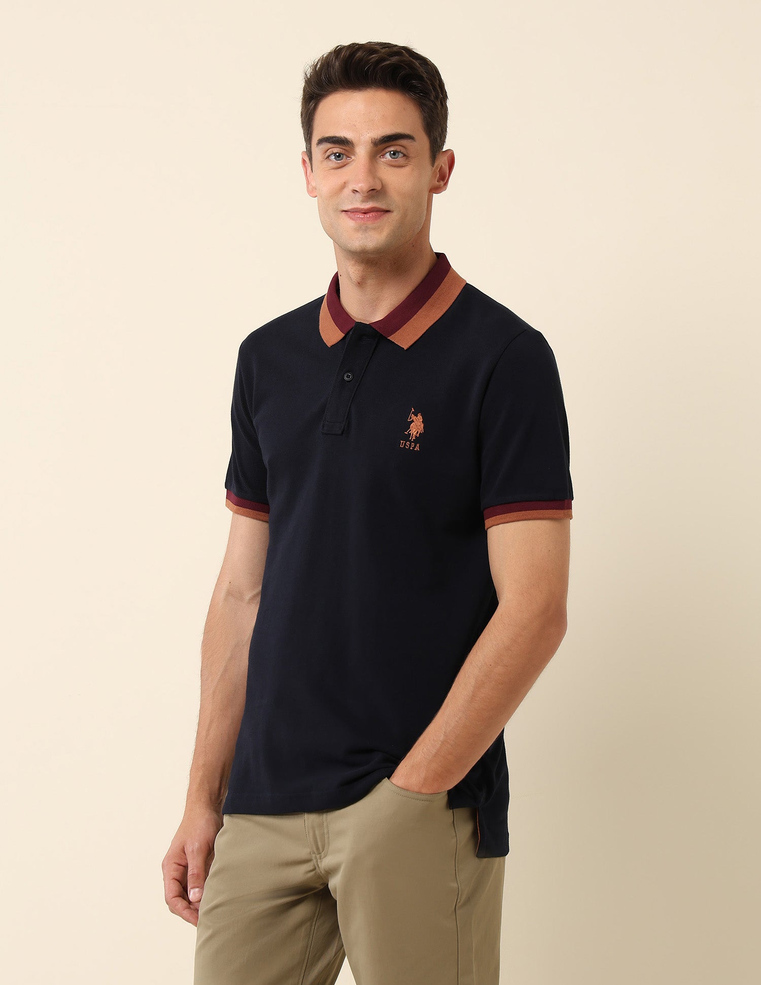 Slim Fit Solid Polo Shirt Navy - U.S. Polo Assn. India | Large
