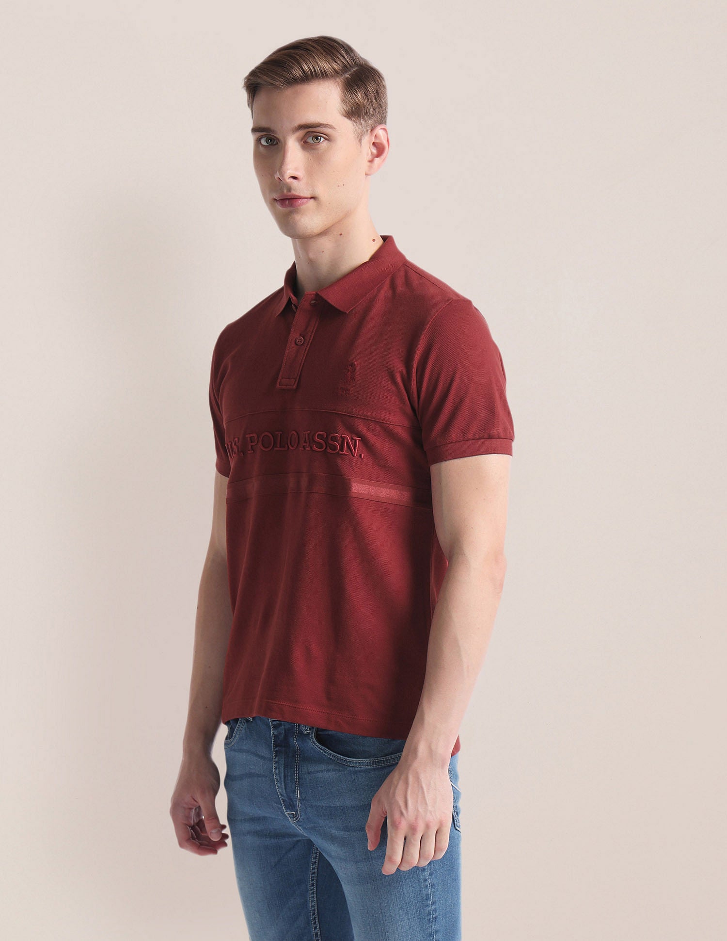 Brand Embroidered Slim Polo Shirt Maroon - U.S. Polo Assn. India | Large