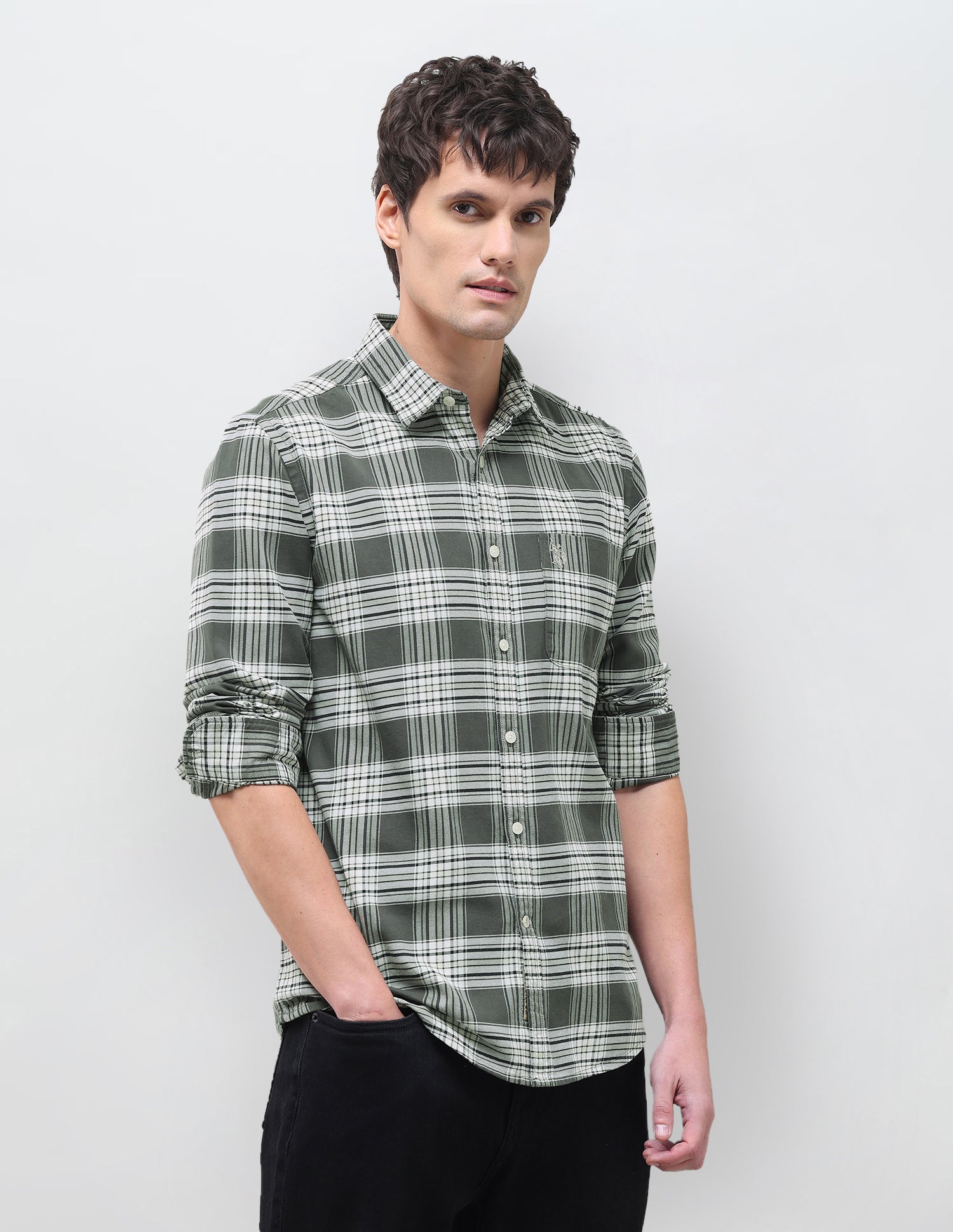 Twill Tartan Checked Shirt Olive - U.S. Polo Assn. India | Large