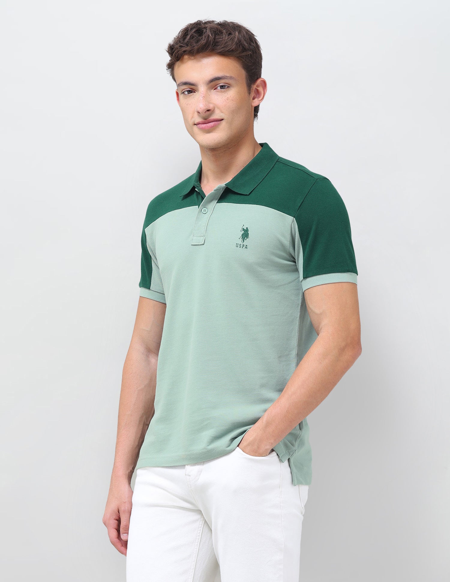 Colourblocked Regular Fit Polo Shirt Light Green - U.S. Polo Assn. India | Large