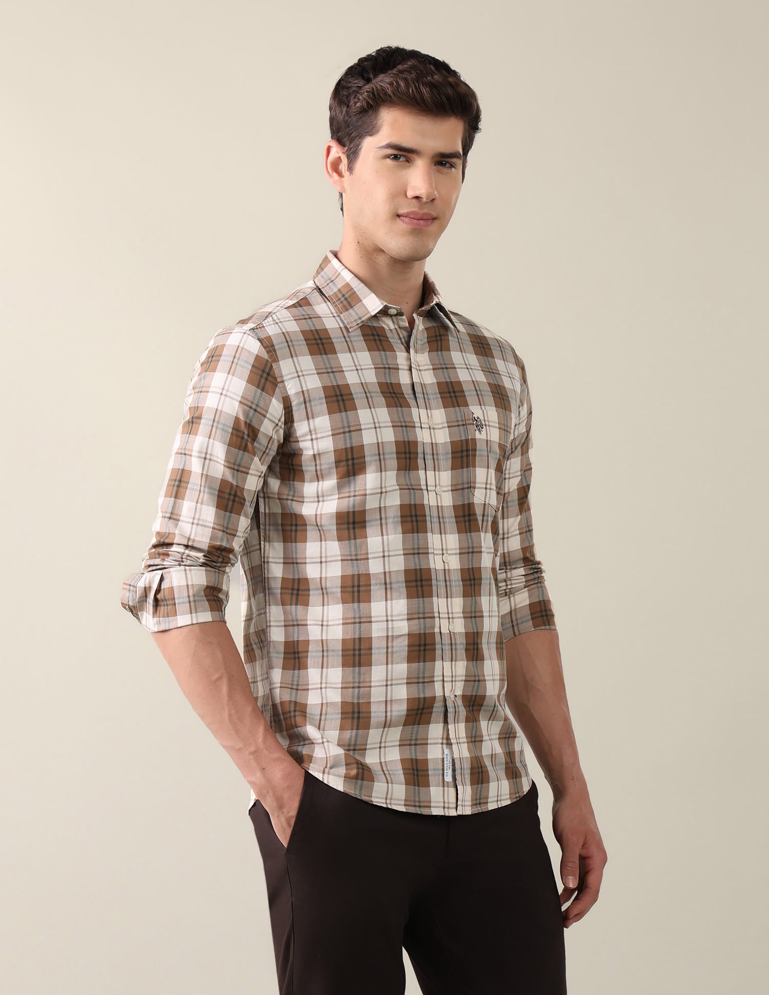 Twill Plaid Checked Shirt Brown - U.S. Polo Assn. India | Large