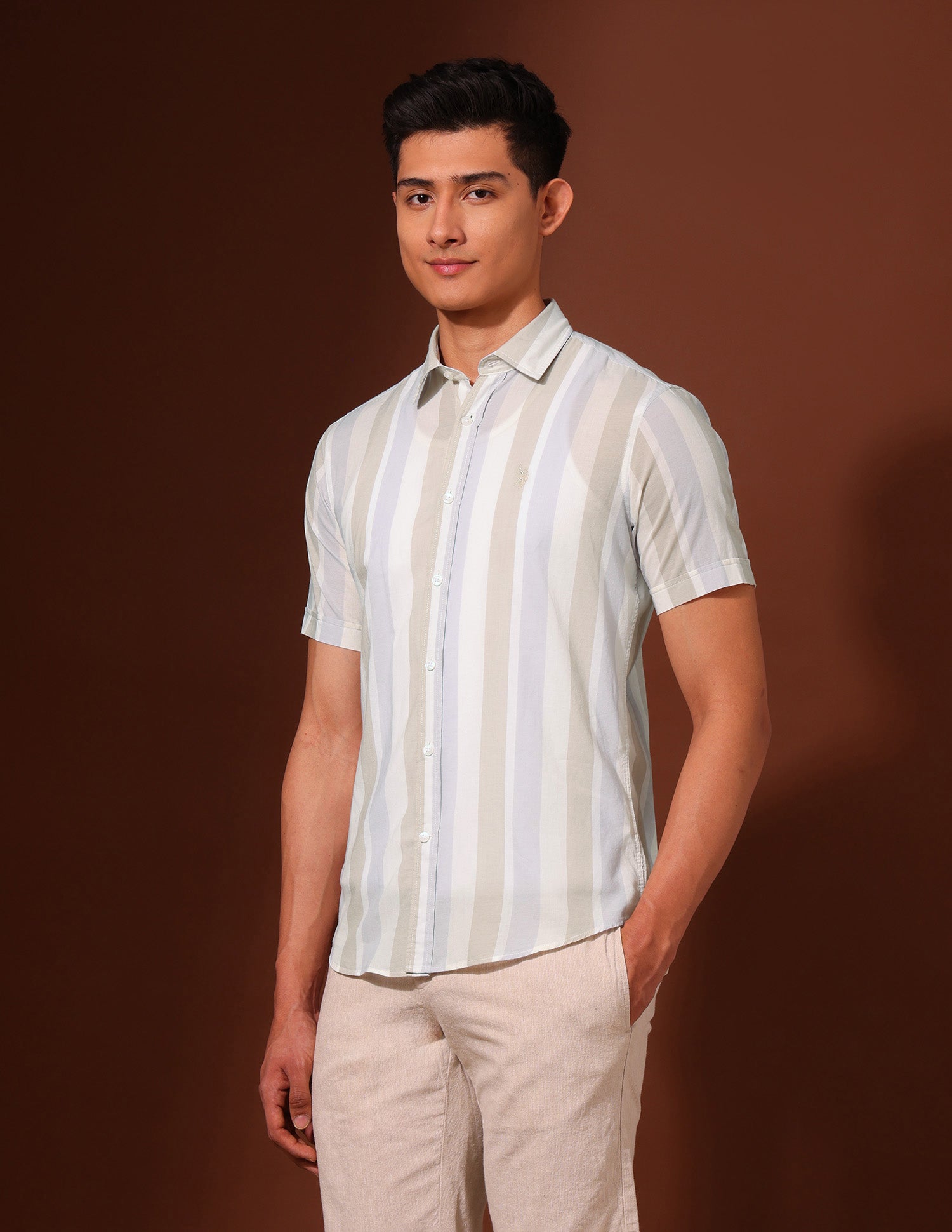 Vertical Striped Tailored Fit Shirt Ivory - U.S. Polo Assn. India | Large