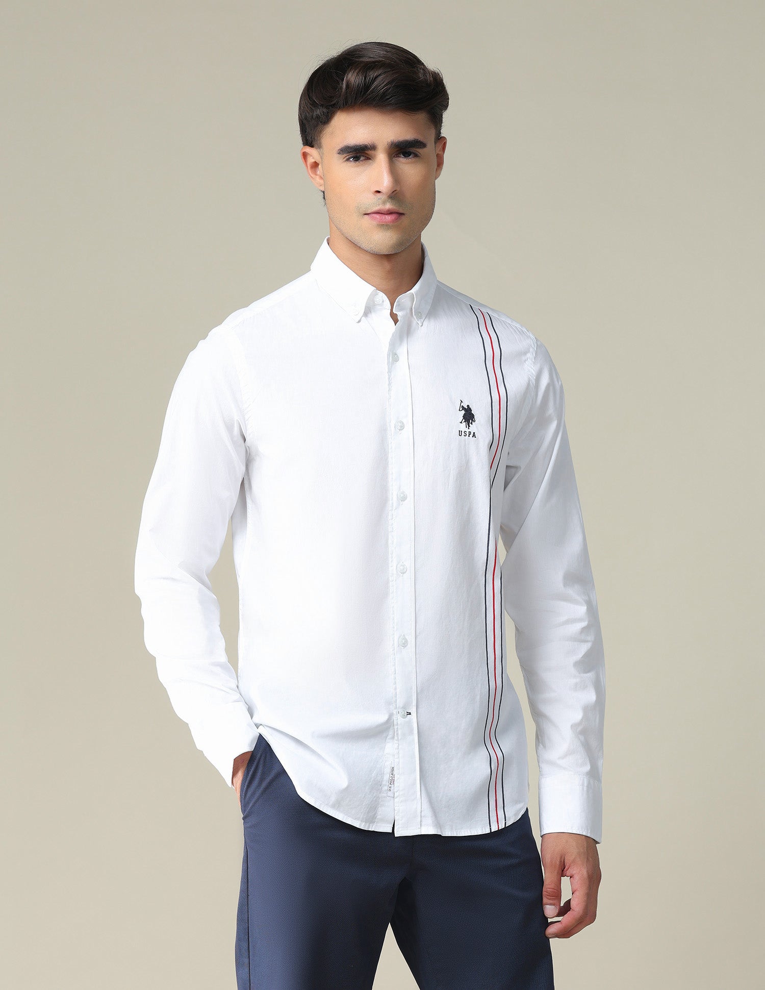 Engineered Stripe Cotton Casual Shirt White - U.S. POLO ASSN. | Large