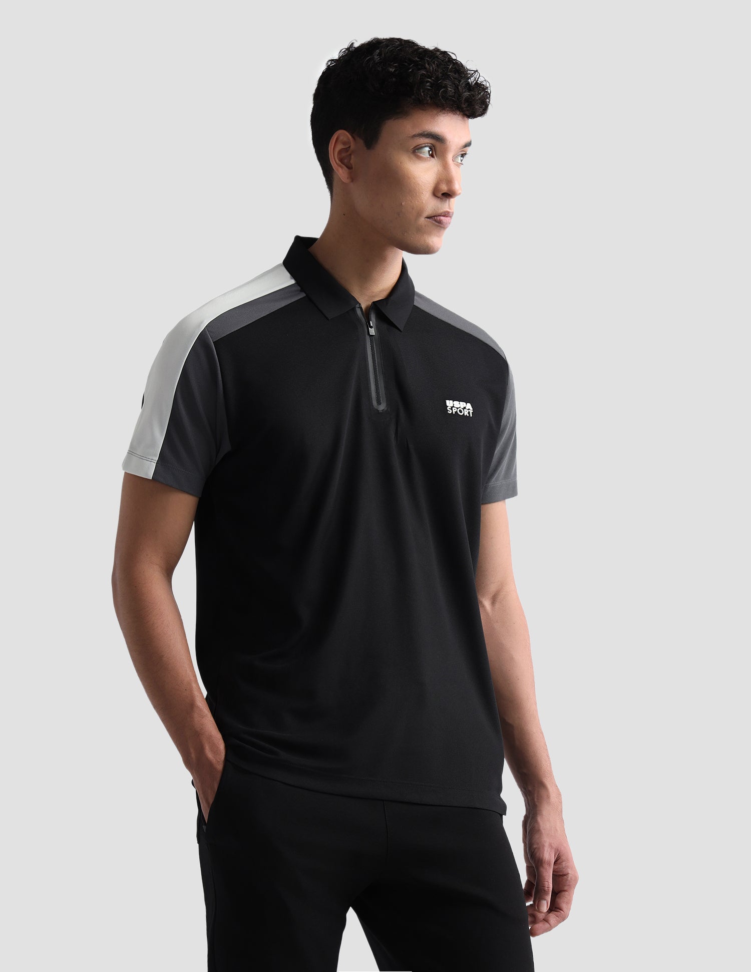 Solid Slim Fit Active Polo Shirt Black - U.S. Polo Assn. India | Large
