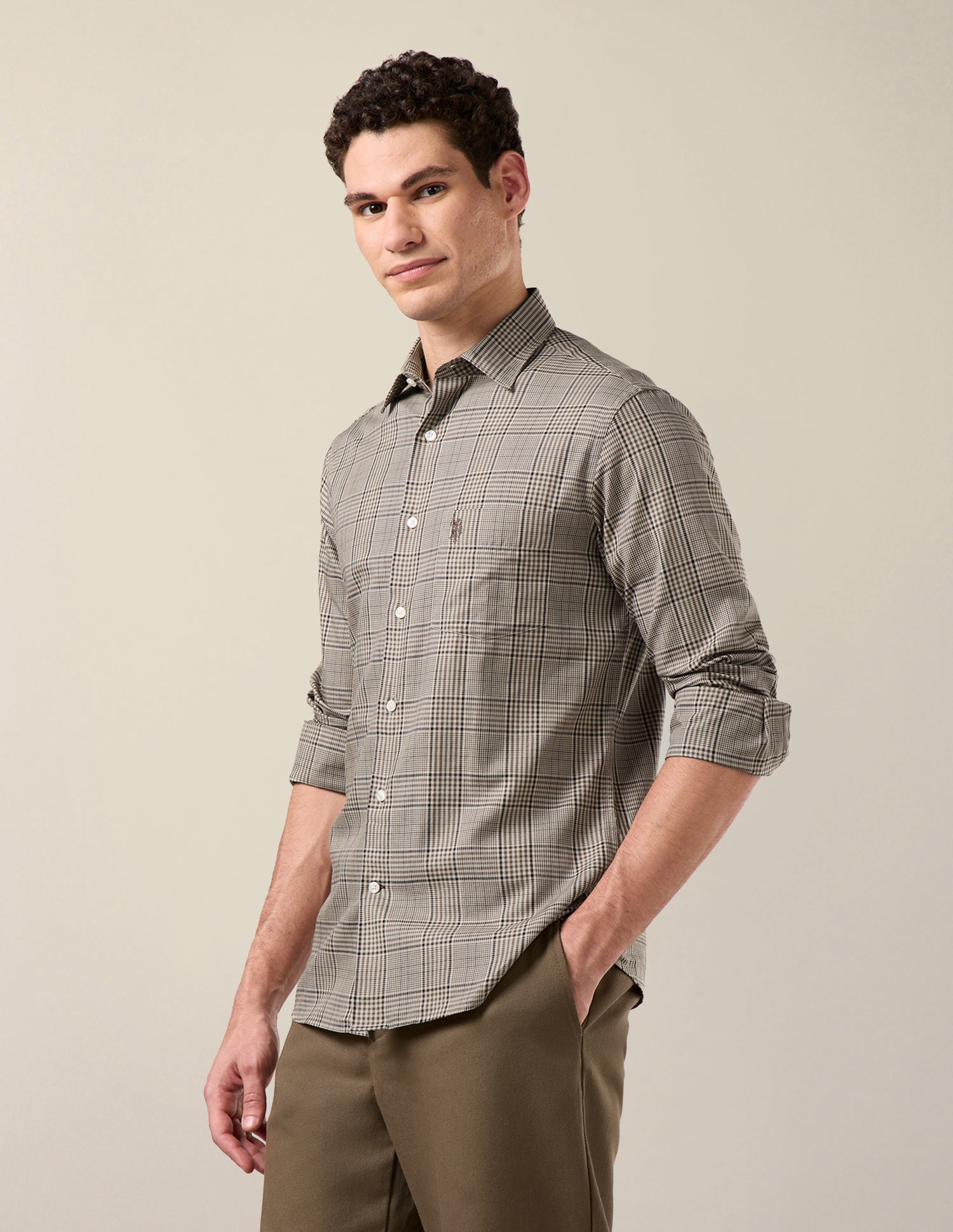 Twill Tailored Fit Shirt Light Khaki - U.S. Polo Assn. India | Large
