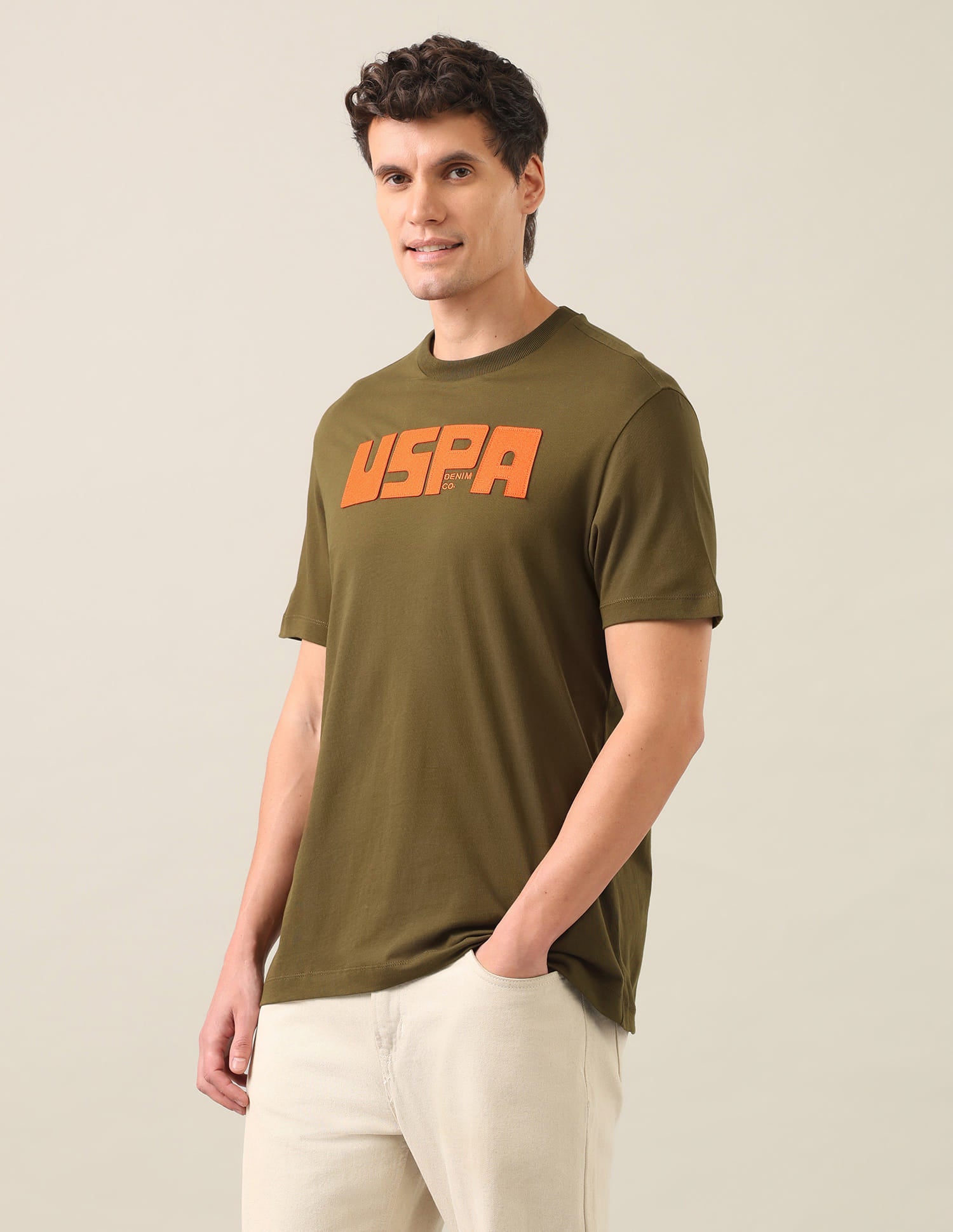 Brand Embossed Regular Fit T-Shirt Olive - U.S. Polo Assn. India | Large