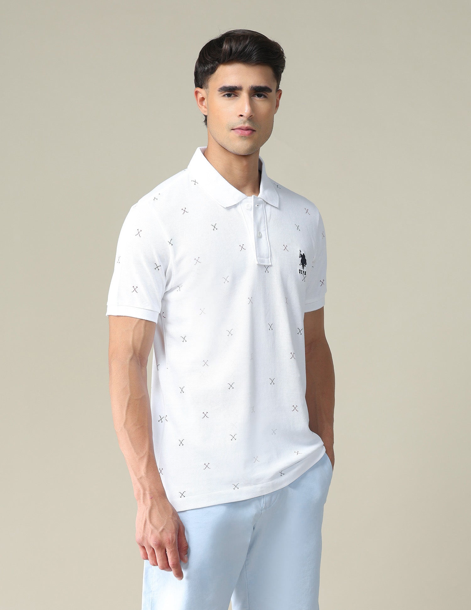 All Over Brand Print Polo Shirt White - U.S. POLO ASSN. | Large