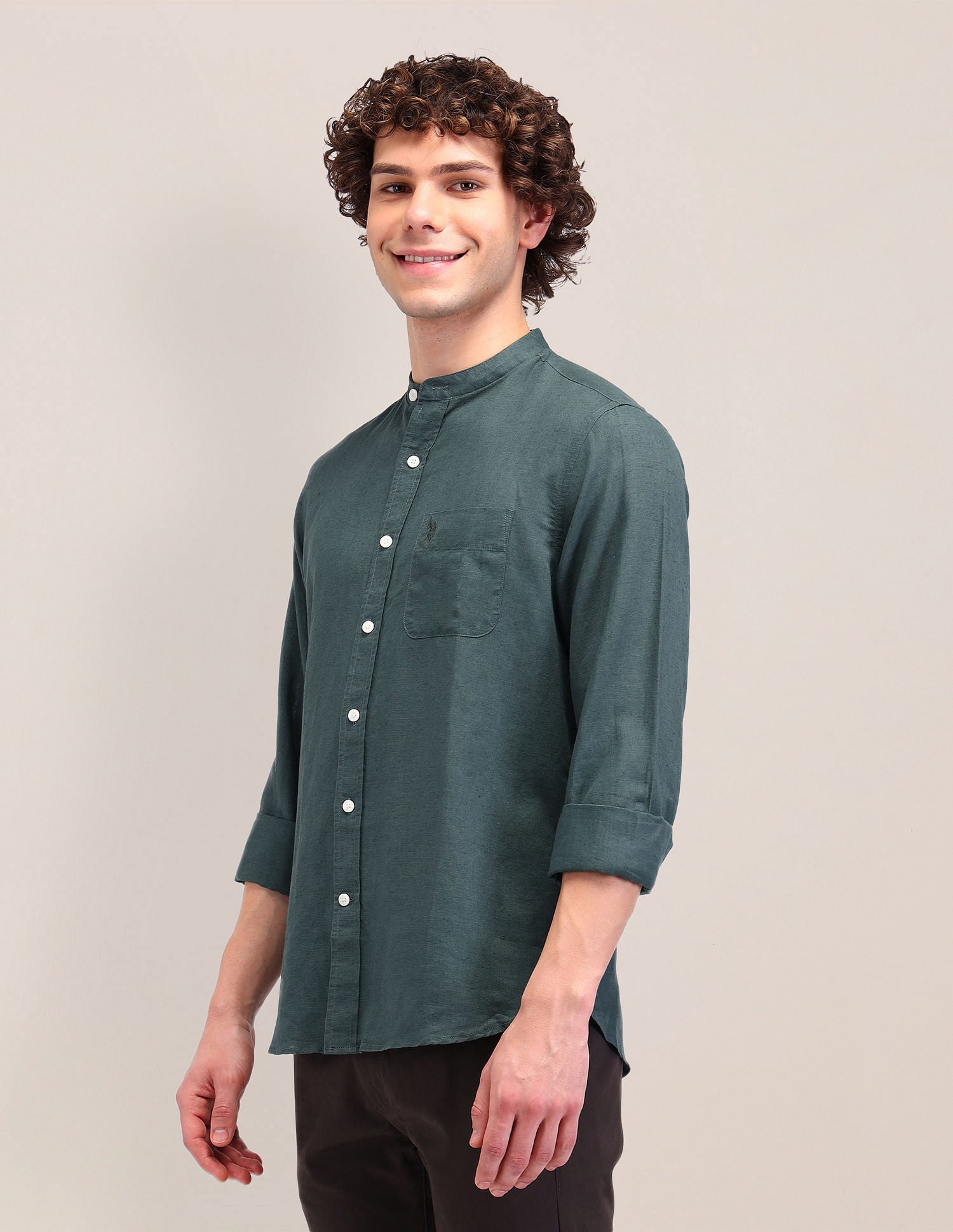 Poplin Tailored Fit Shirt Green - U.S. Polo Assn. India | Large