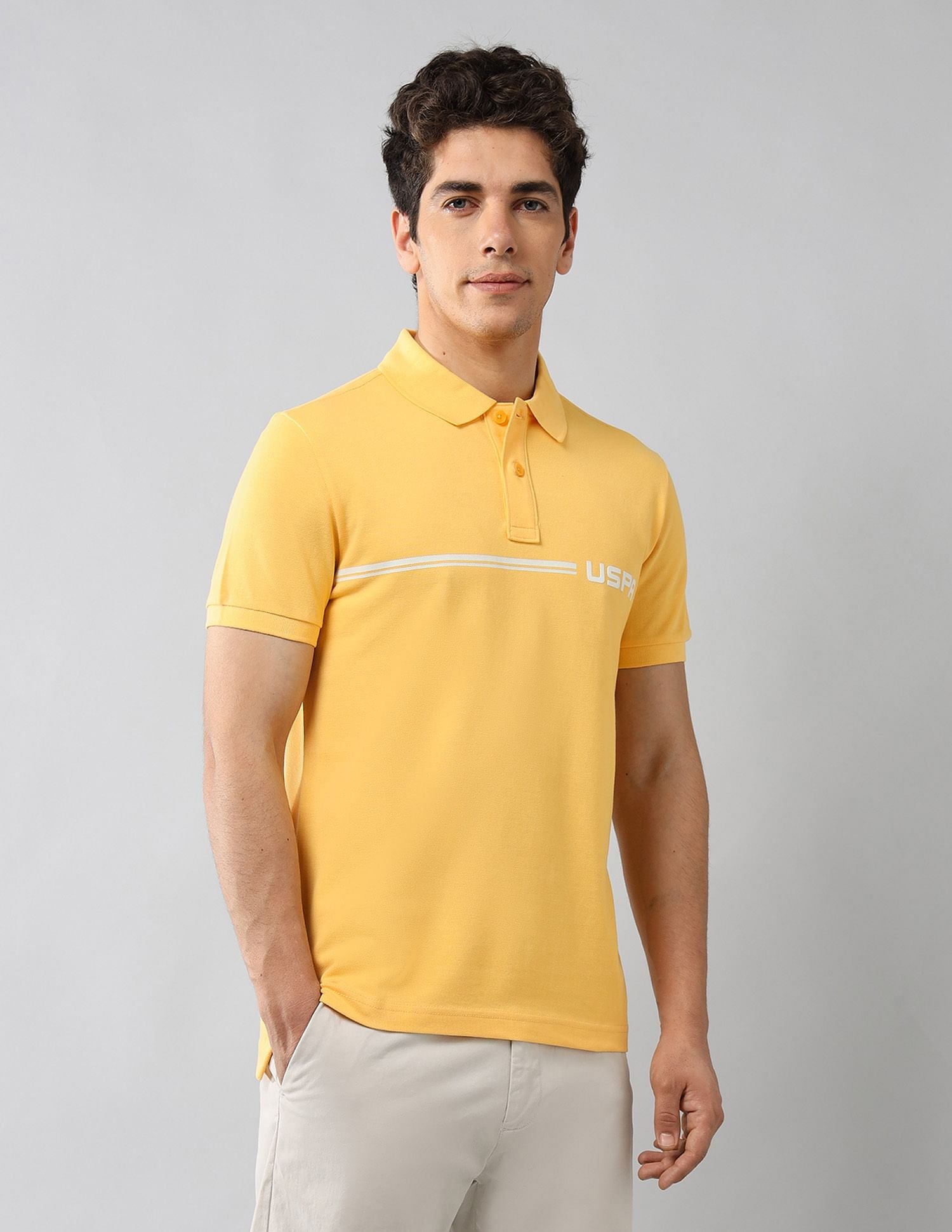 Brand Printed Muscle Fit Polo Shirt Yellow - U.S. POLO ASSN. | Large