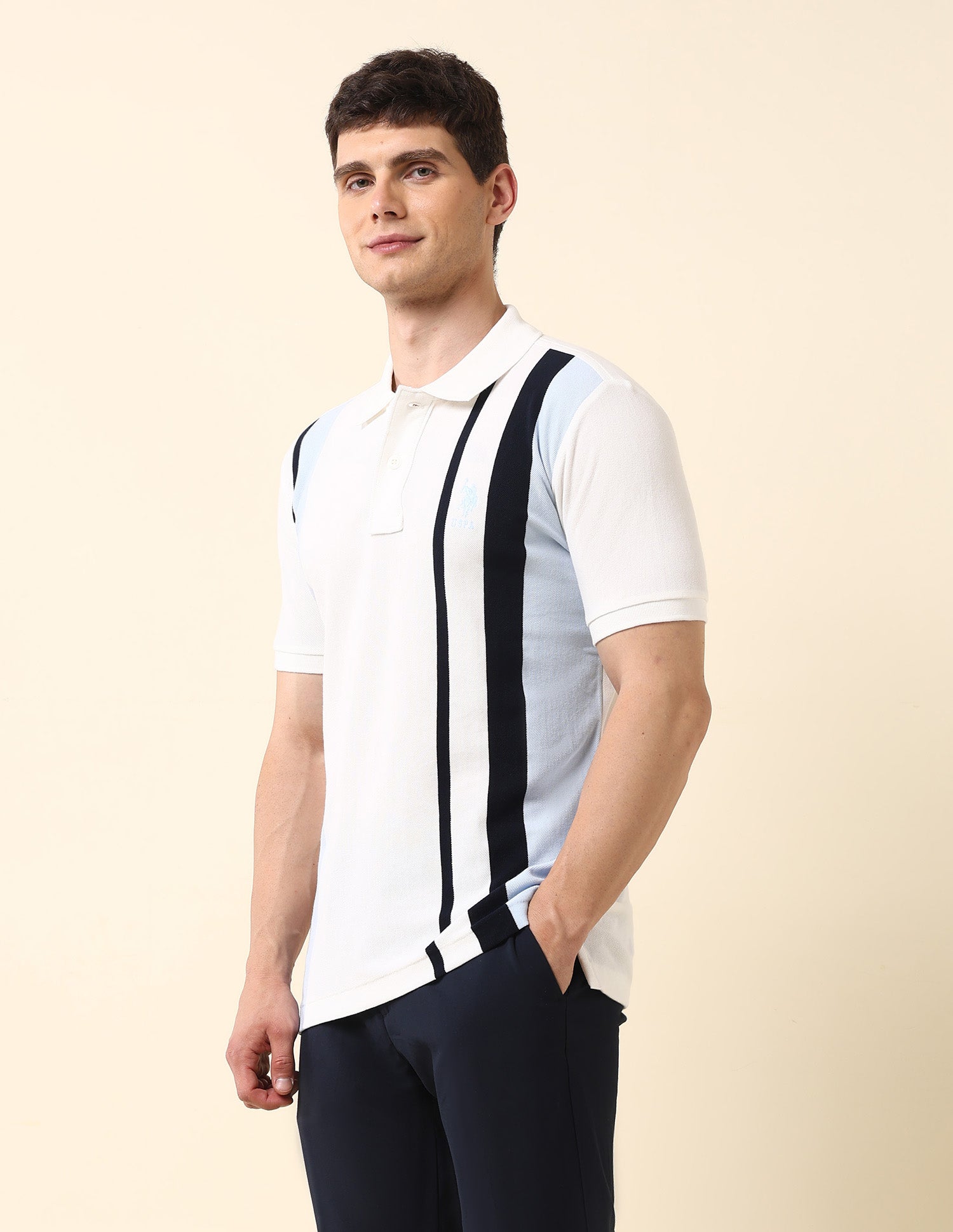 Vertical Striped Slim Fit Polo Shirt Off White - U.S. Polo Assn. India | Large