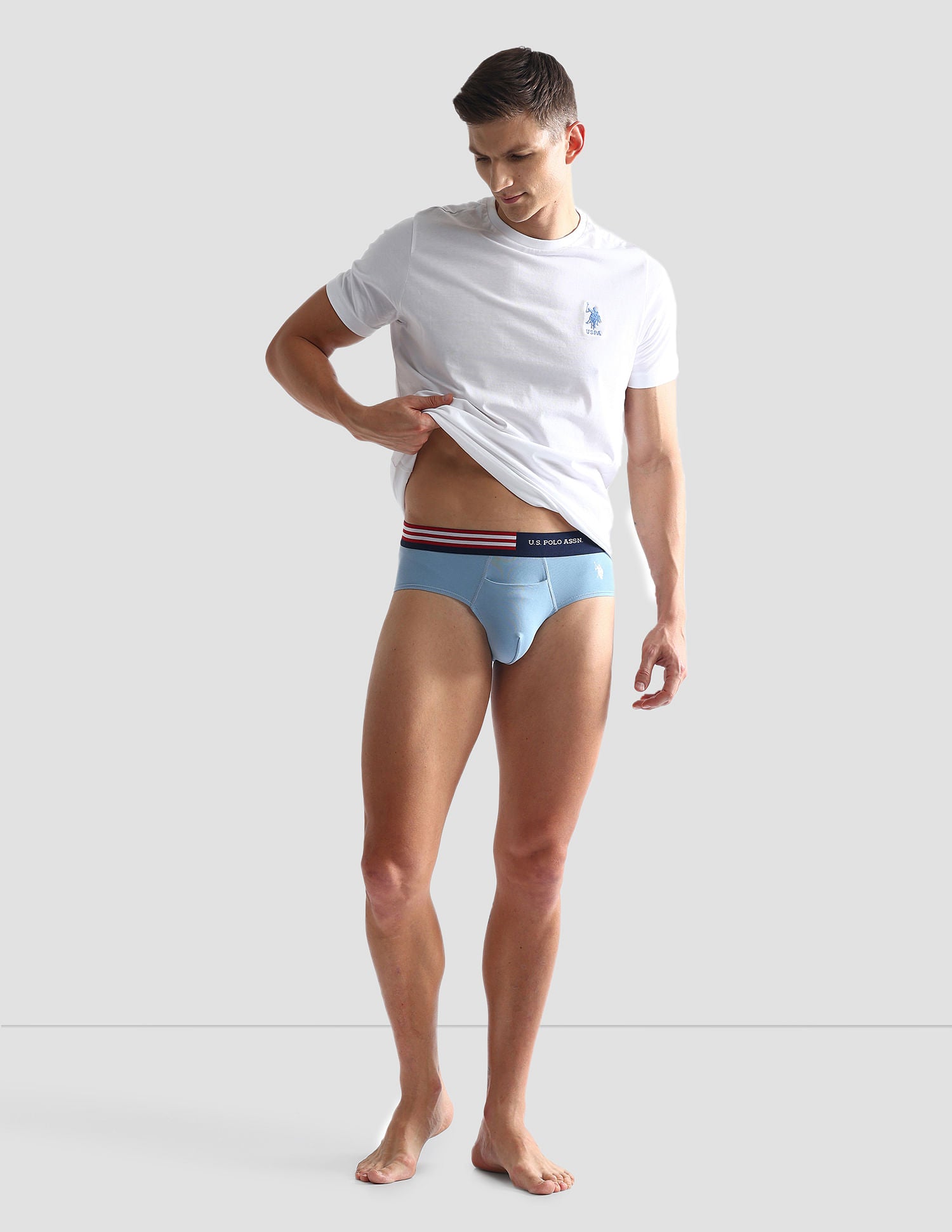 Flag Waist Single Jersey OEB06 Briefs - Pack Of 2 White and Blue - U.S. POLO ASSN. | Large