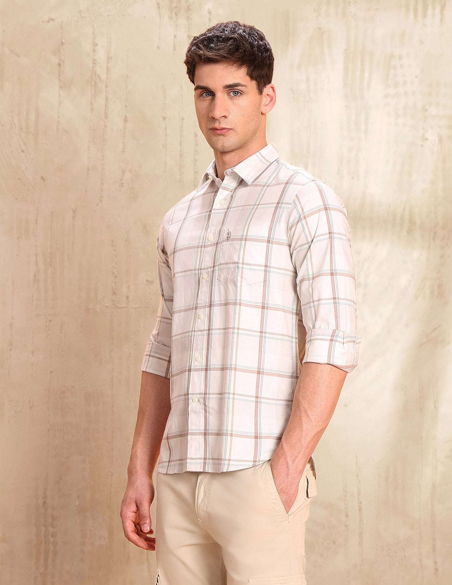 Twill Tailored Fit Shirt Beige - U.S. POLO ASSN. | Large