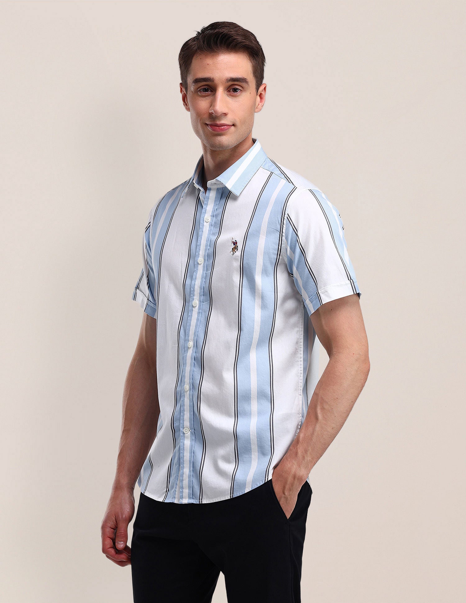 Tailored Fit All-over Shirt Light-Blue - U.S. POLO ASSN. | Large