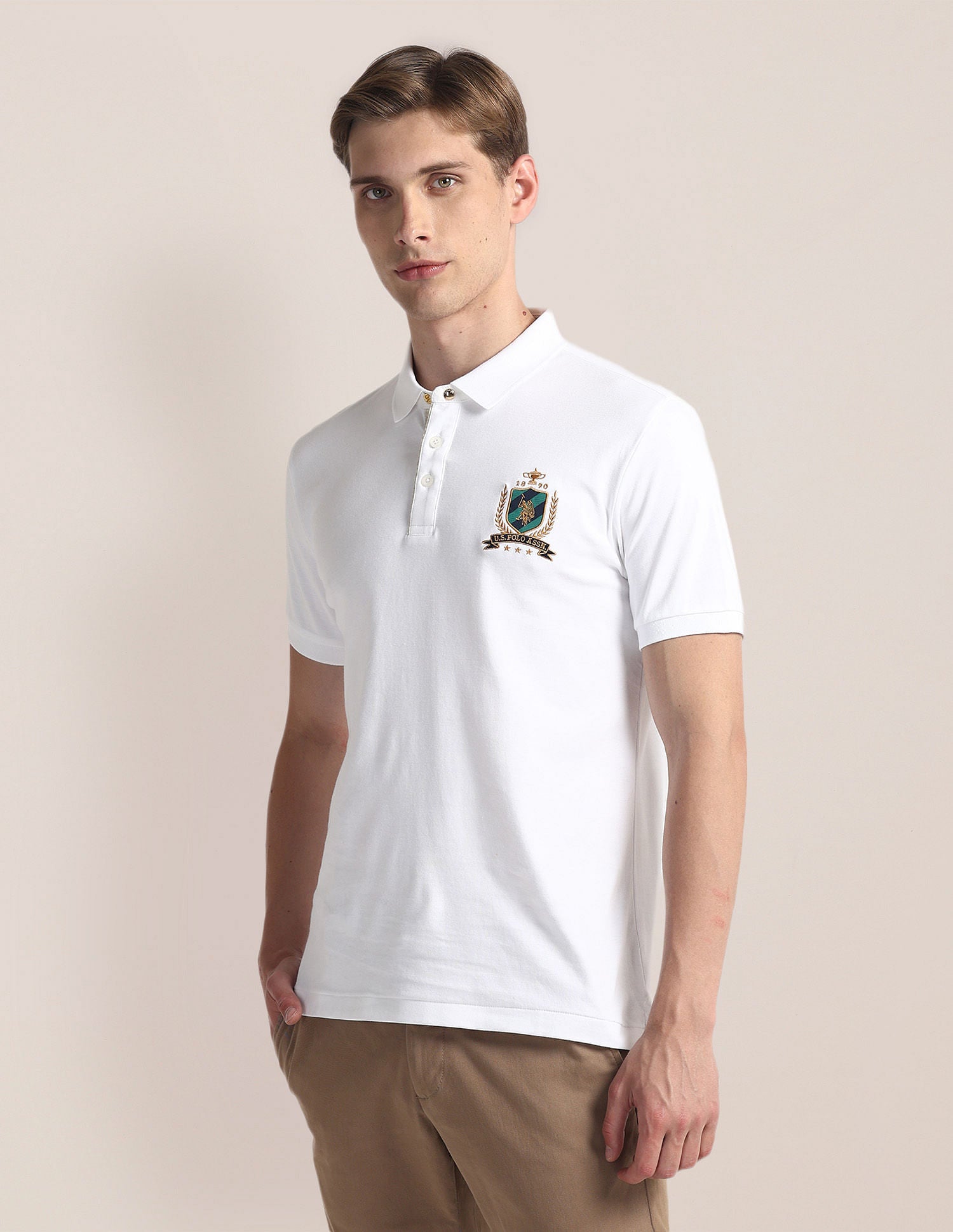 Ribbed Collar Solid Polo Shirt White - U.S. Polo Assn. India | Large
