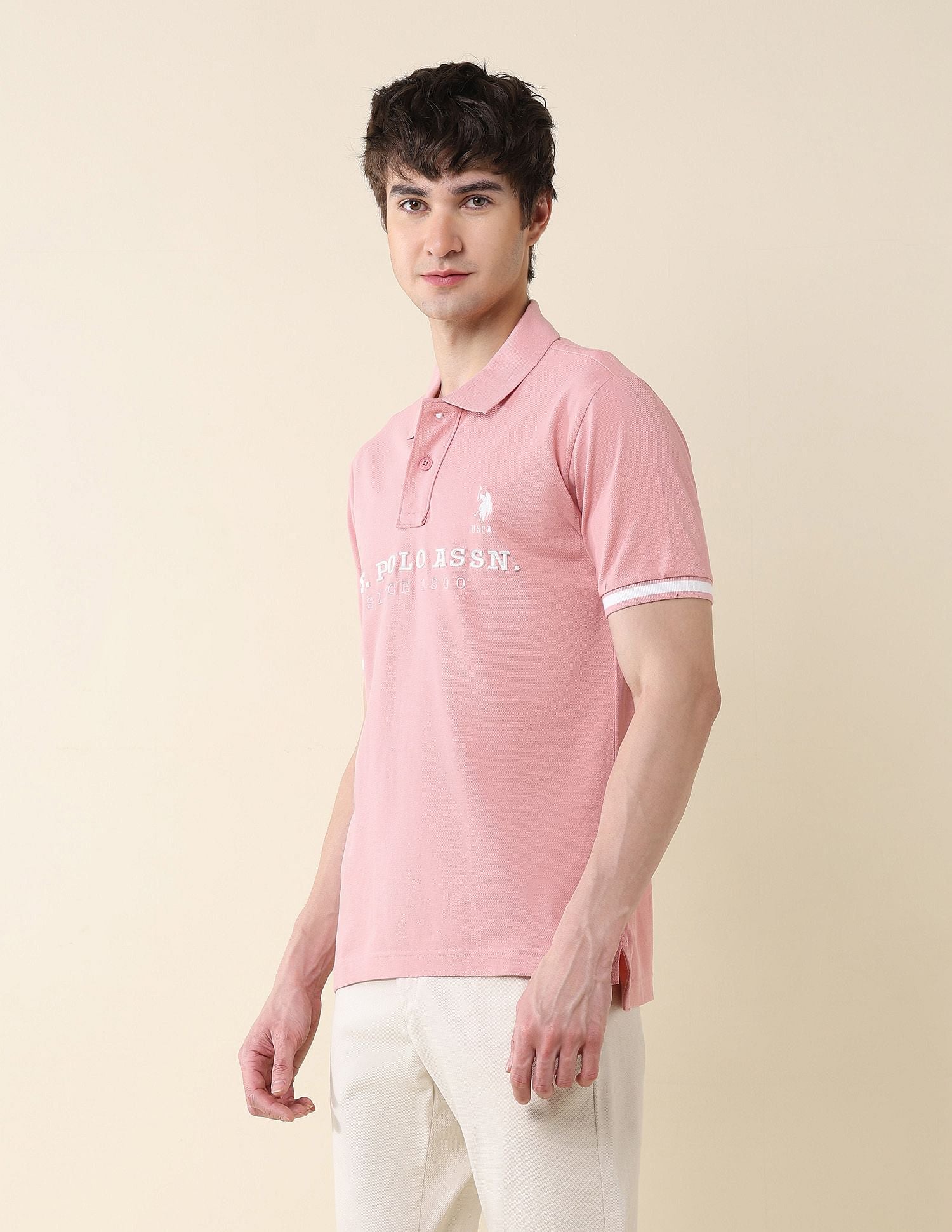 Slim Fit Brand Embroidered Polo Shirt Light Pink - U.S. POLO ASSN. | Large
