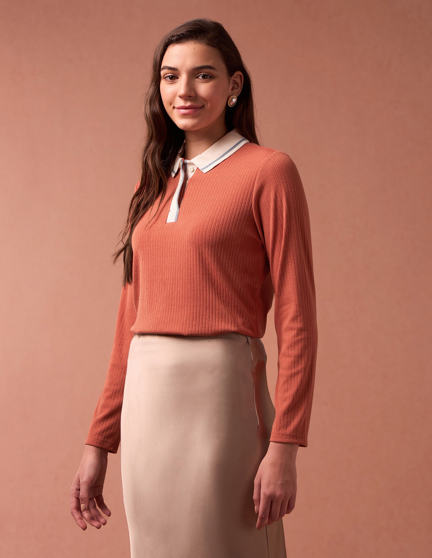 Textured Contrast Collar Polo Shirt Rust - U.S. POLO ASSN. | Large