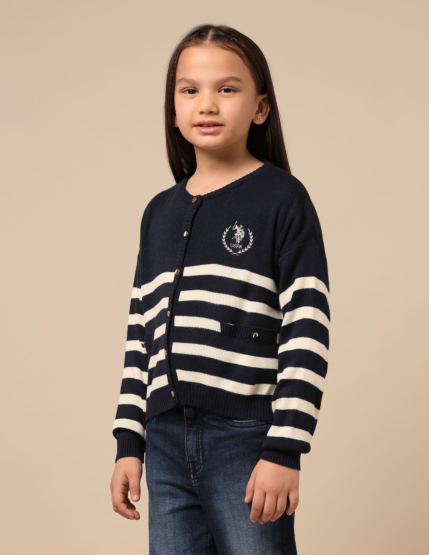 Girls Horizontal Striped Sweater Navy - U.S. POLO ASSN. | Large