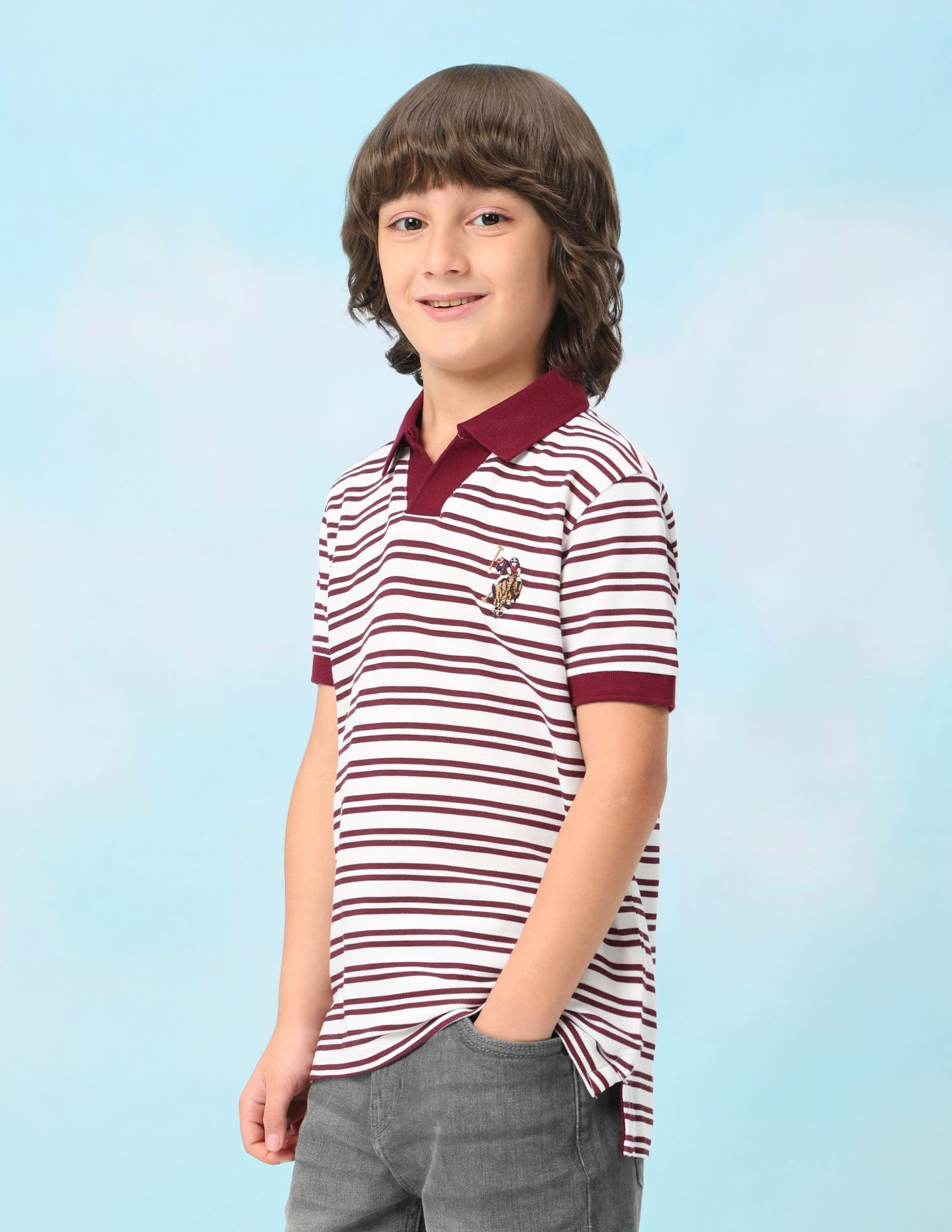 Horizontal Striped Regular Fit Polo Shirt Dark Maroon - U.S. Polo Assn. India | Large