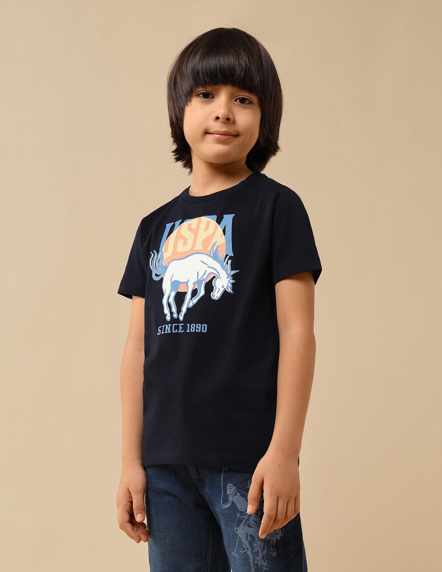 Boys Graphic Brand Printed Regular Fit T-Shirt Blue - U.S. POLO ASSN. | Large