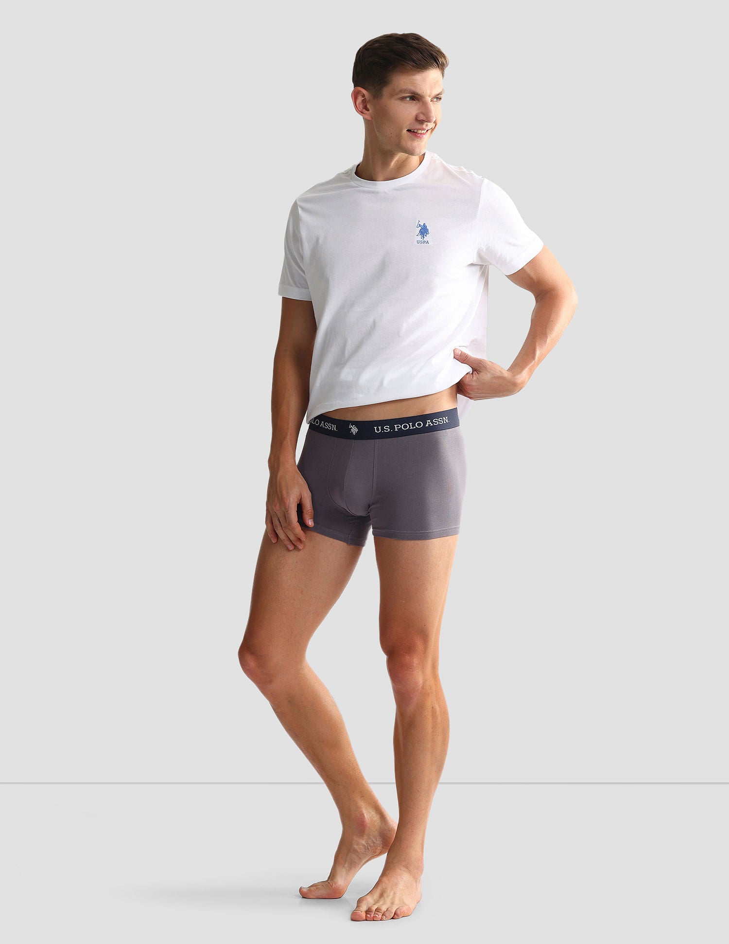 Elastic Waistband Ribbed OET08 Trunks - Pack Of 3 Grey, White, and Yellow - U.S. POLO ASSN. | Large