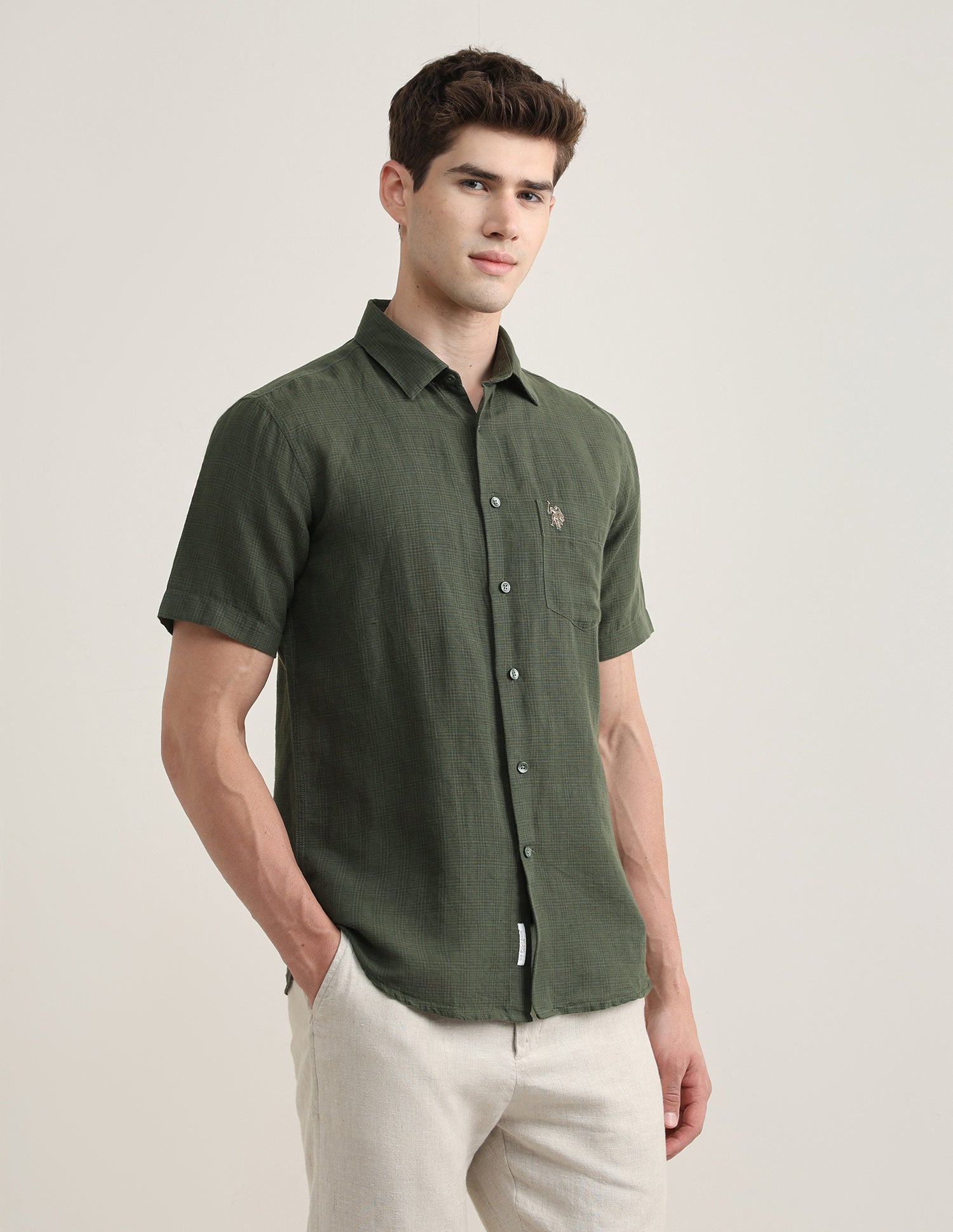 Solid Regular Fit Shirt Olive - U.S. Polo Assn. India | Large