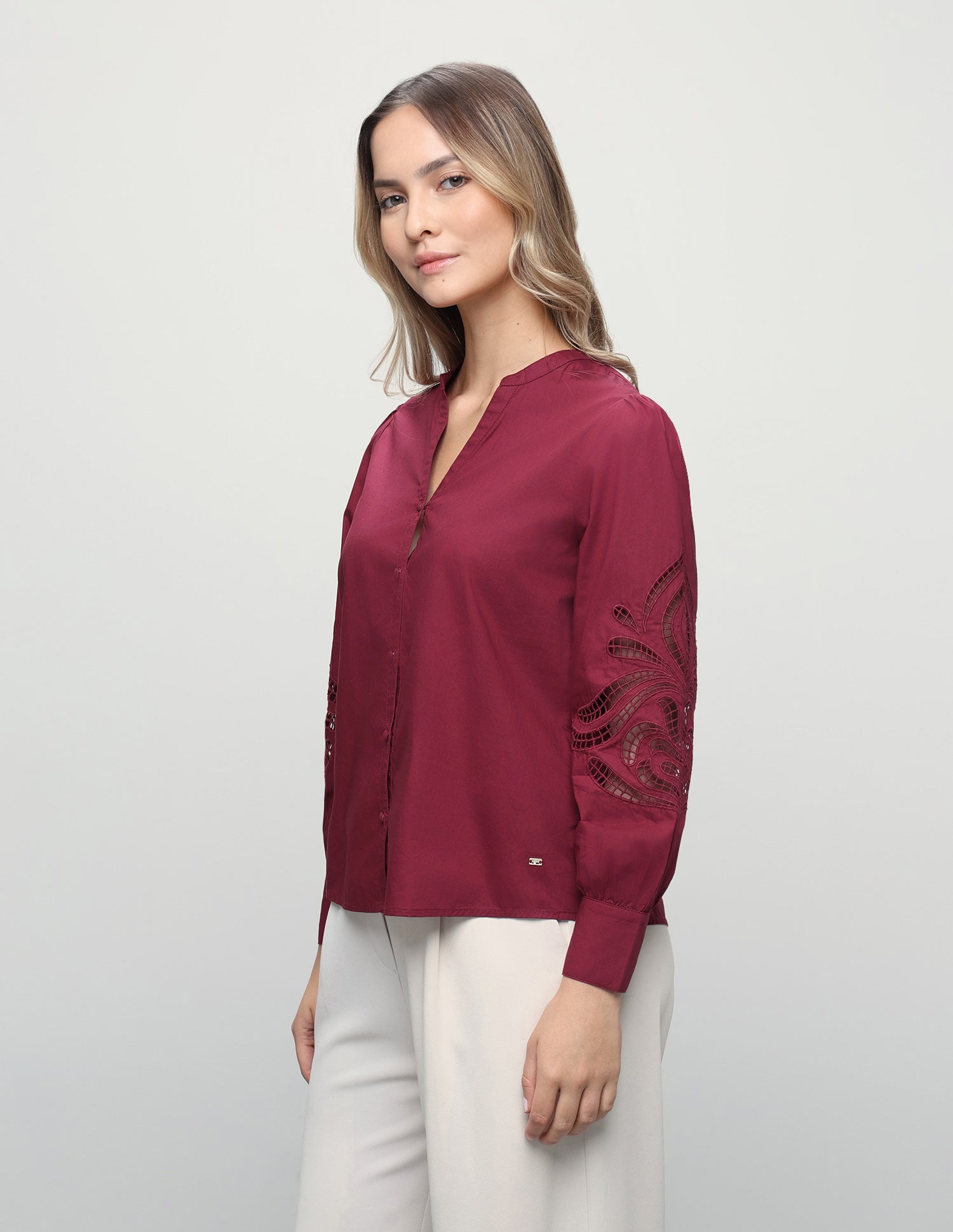 Solid Cutwork Embroidery Regular Fit Shirt Maroon - U.S. Polo Assn. India | Large