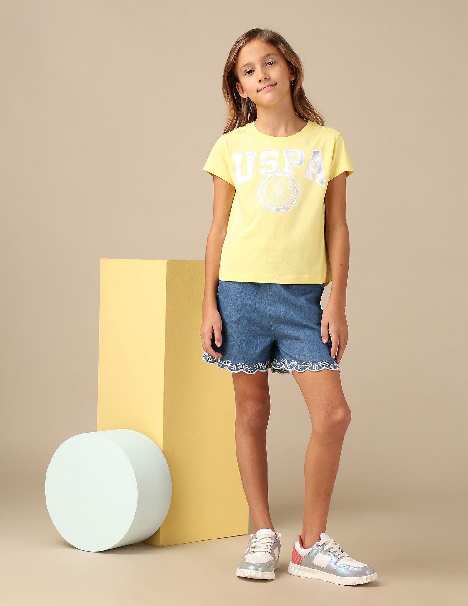 Girls Foil Print Relaxed Fit T-Shirt Yellow - U.S. POLO ASSN. | Large