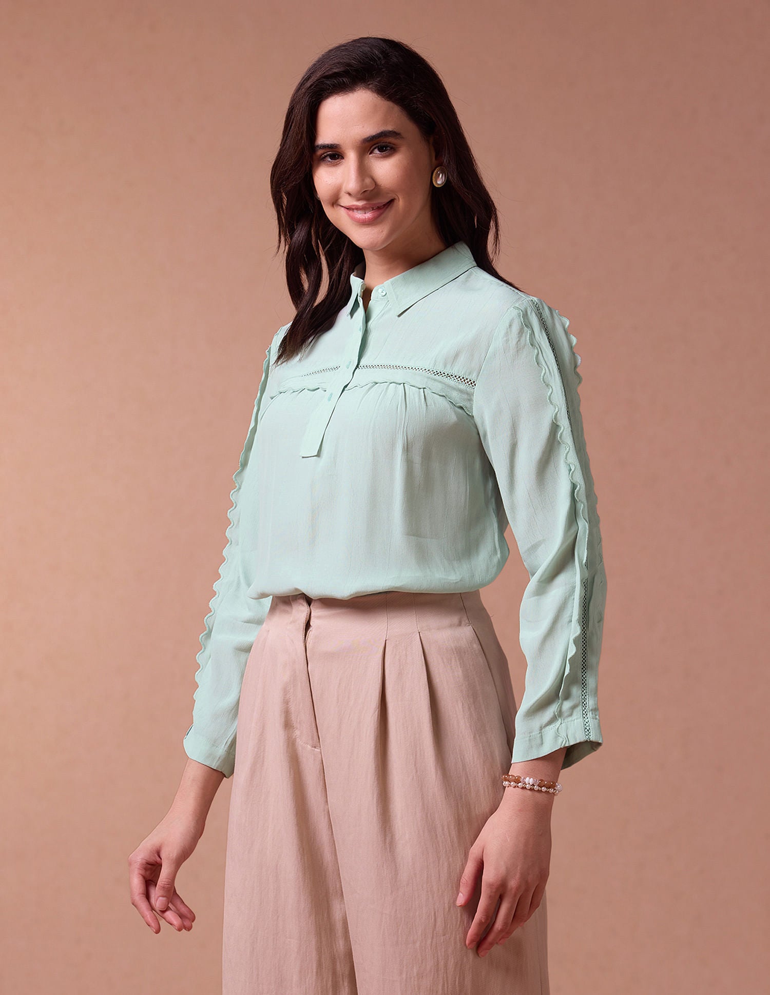 Scallop Lace Shirt Collar Top Mint - U.S. POLO ASSN. | Large