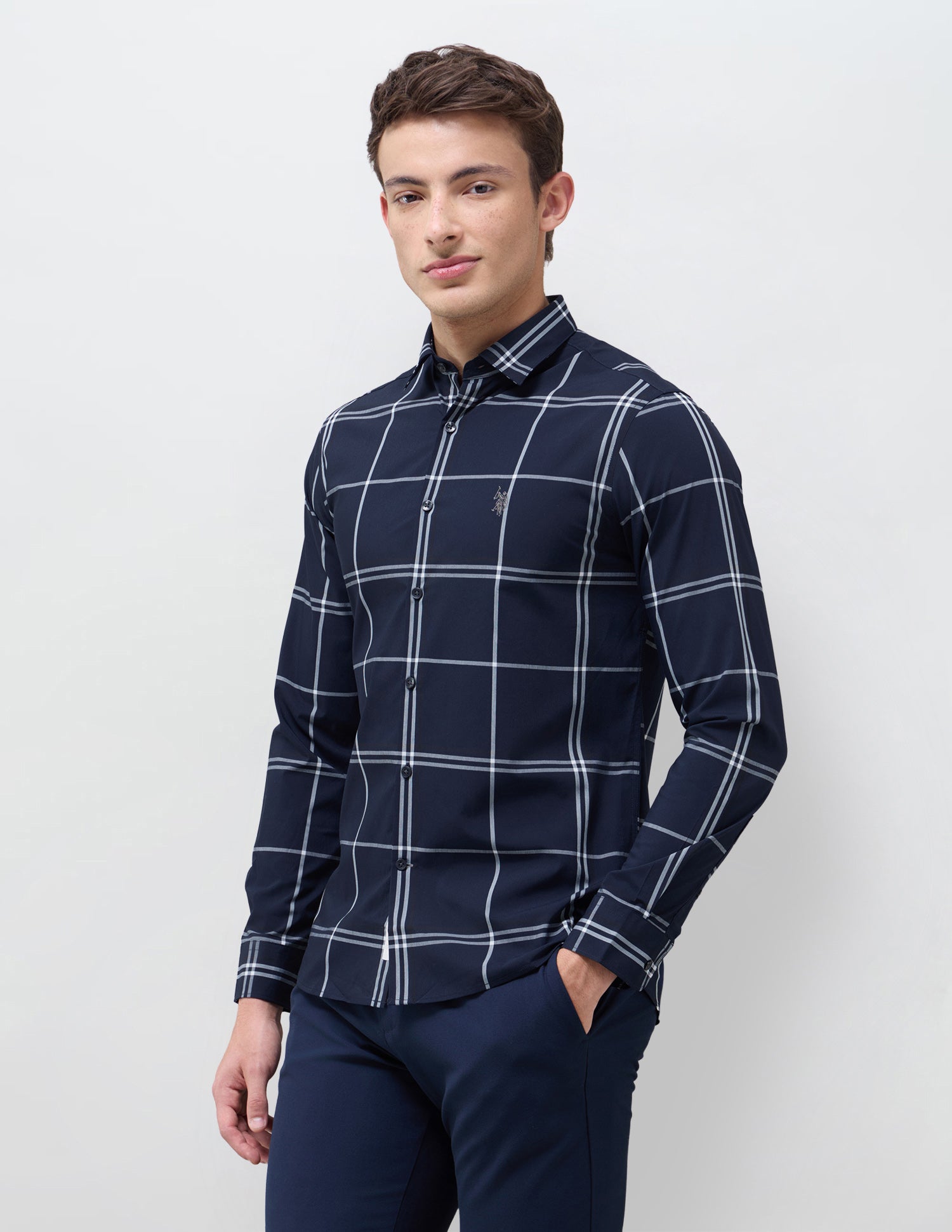 Windowpane Checked Regular Fit Shirt Navy - U.S. Polo Assn. India | Large