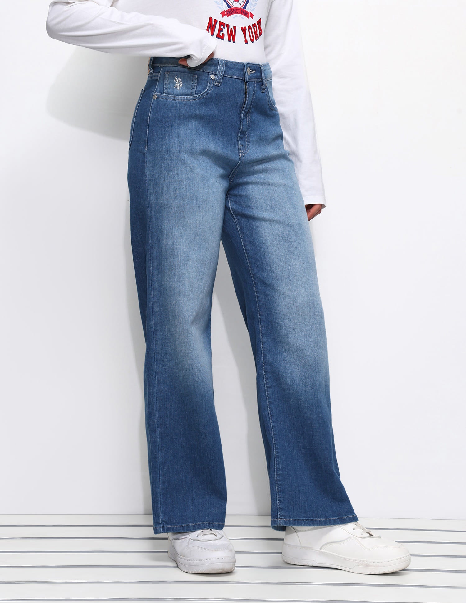Cross Hatch Wide Leg Jeans Blue - U.S. Polo Assn. India | Large