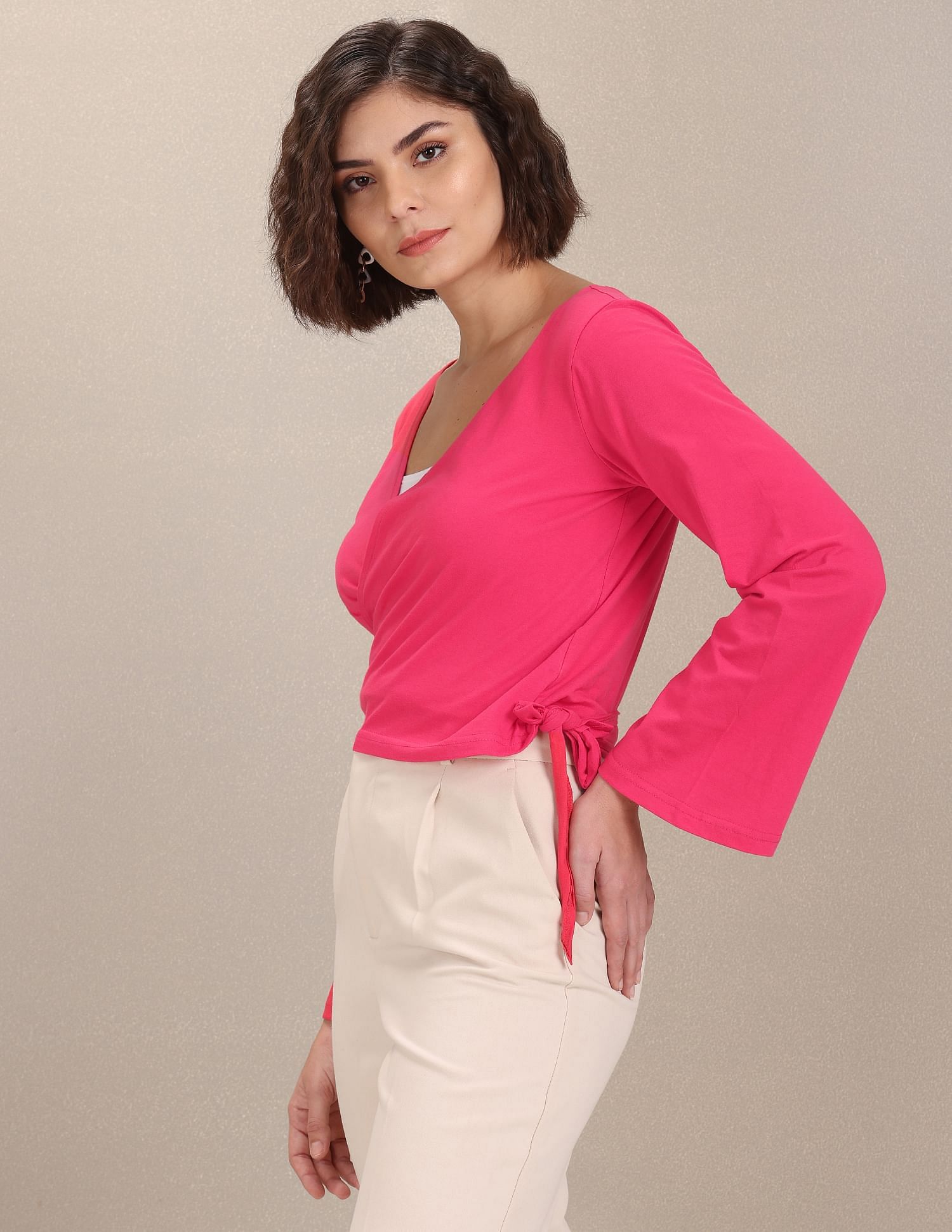 Wrap Around Solid Knit Top Fuchsia - U.S. Polo Assn. India | Large