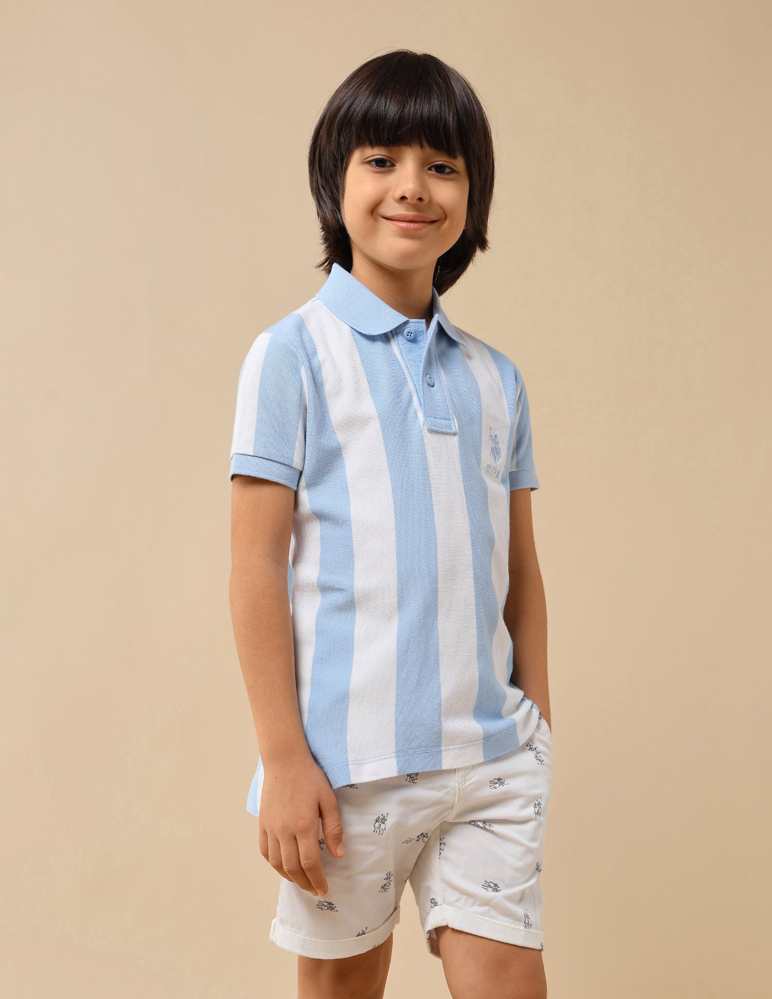 Boys Vertical Striped Regular Fit Polo Shirt Light Blue - U.S. POLO ASSN. | Large