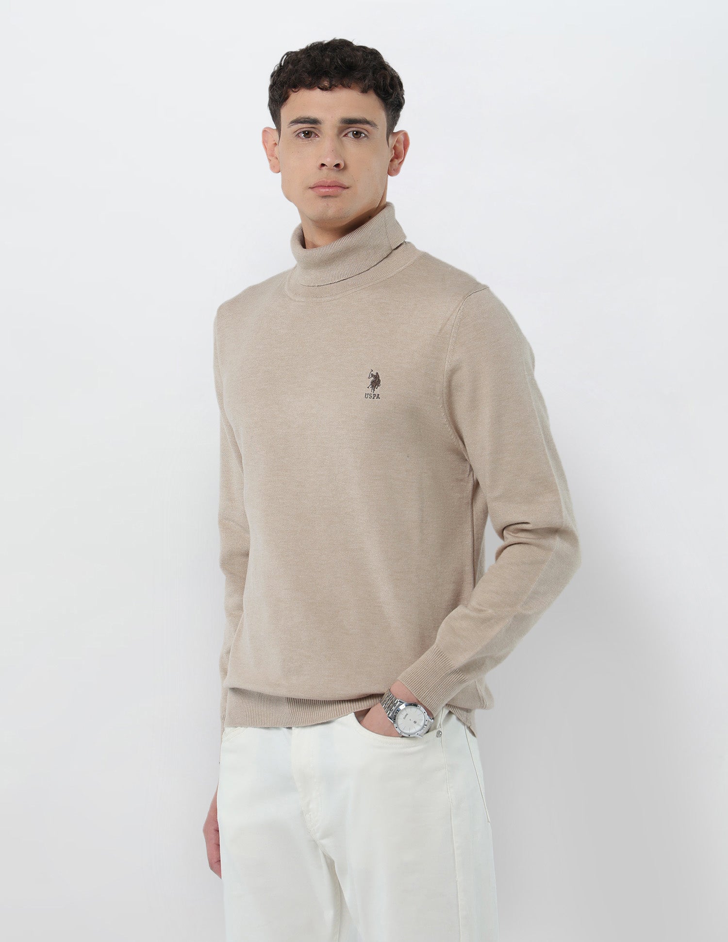 Turtleneck Regular Fit Sweater Beige - U.S. POLO ASSN. | Large