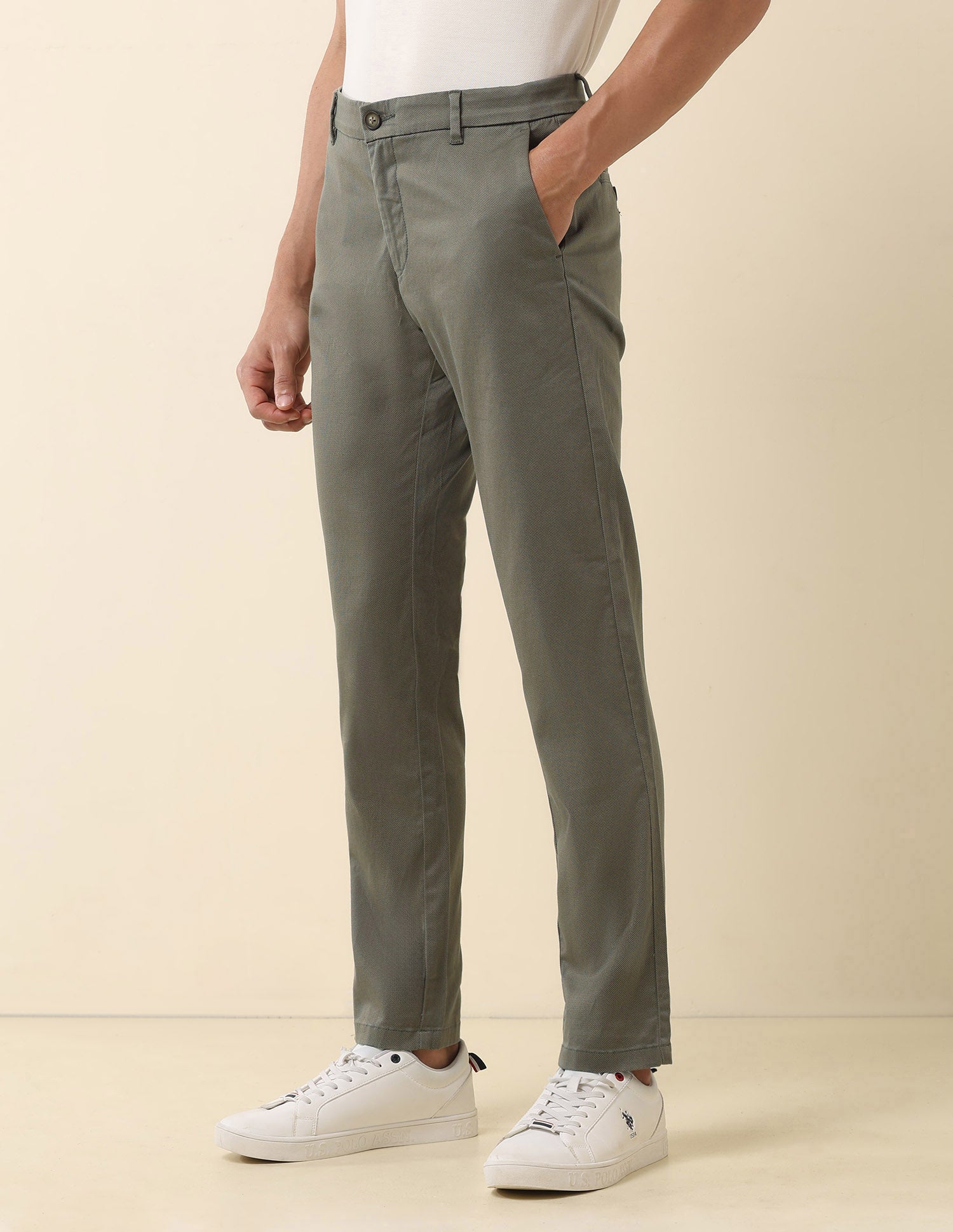 Textured Riley Straight Fit Trousers Olive - U.S. Polo Assn. India | Large