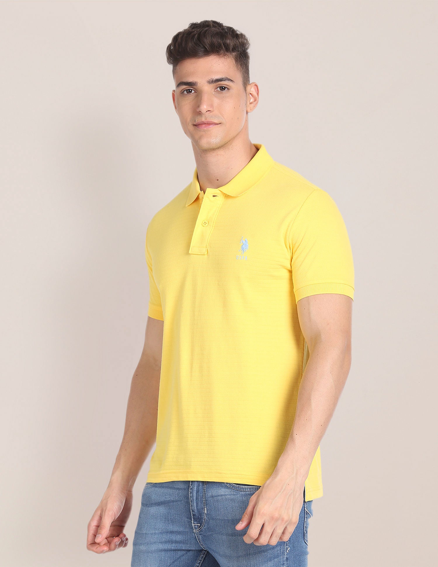 Horizontal Stripe Slim Polo Shirt Yellow - U.S. Polo Assn. India | Large