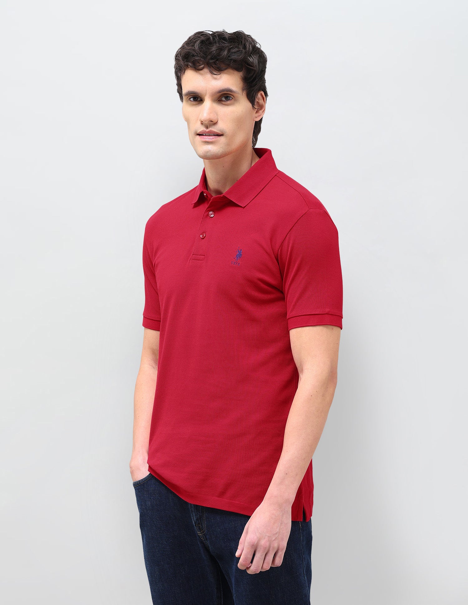 Solid Slim Fit Polo Shirt Red - U.S. Polo Assn. India | Large