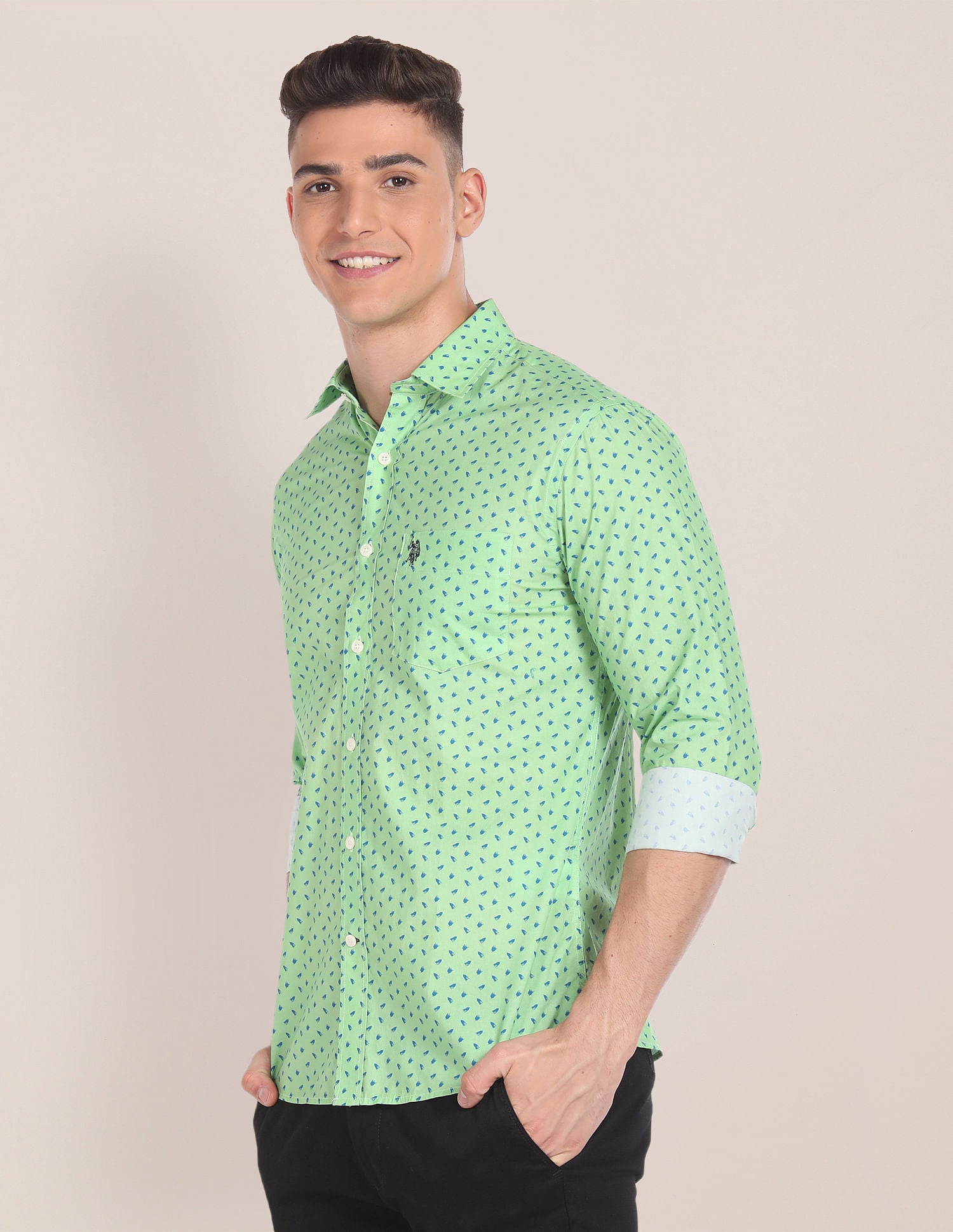 Graphic Print Cotton Shirt Light Green - U.S. Polo Assn. India | Large