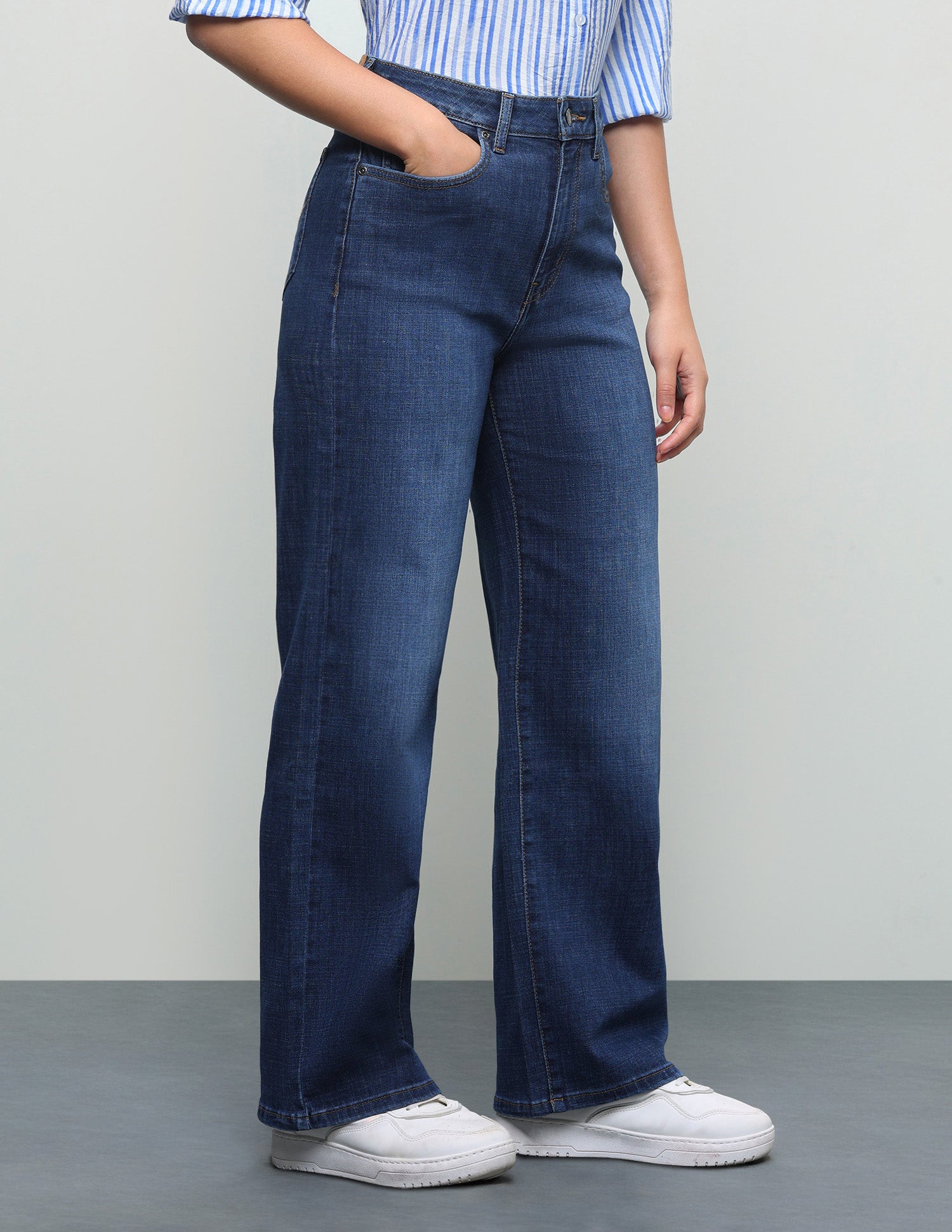High Rise Wide Leg Fit Jeans Dark Blue - U.S. Polo Assn. India | Large