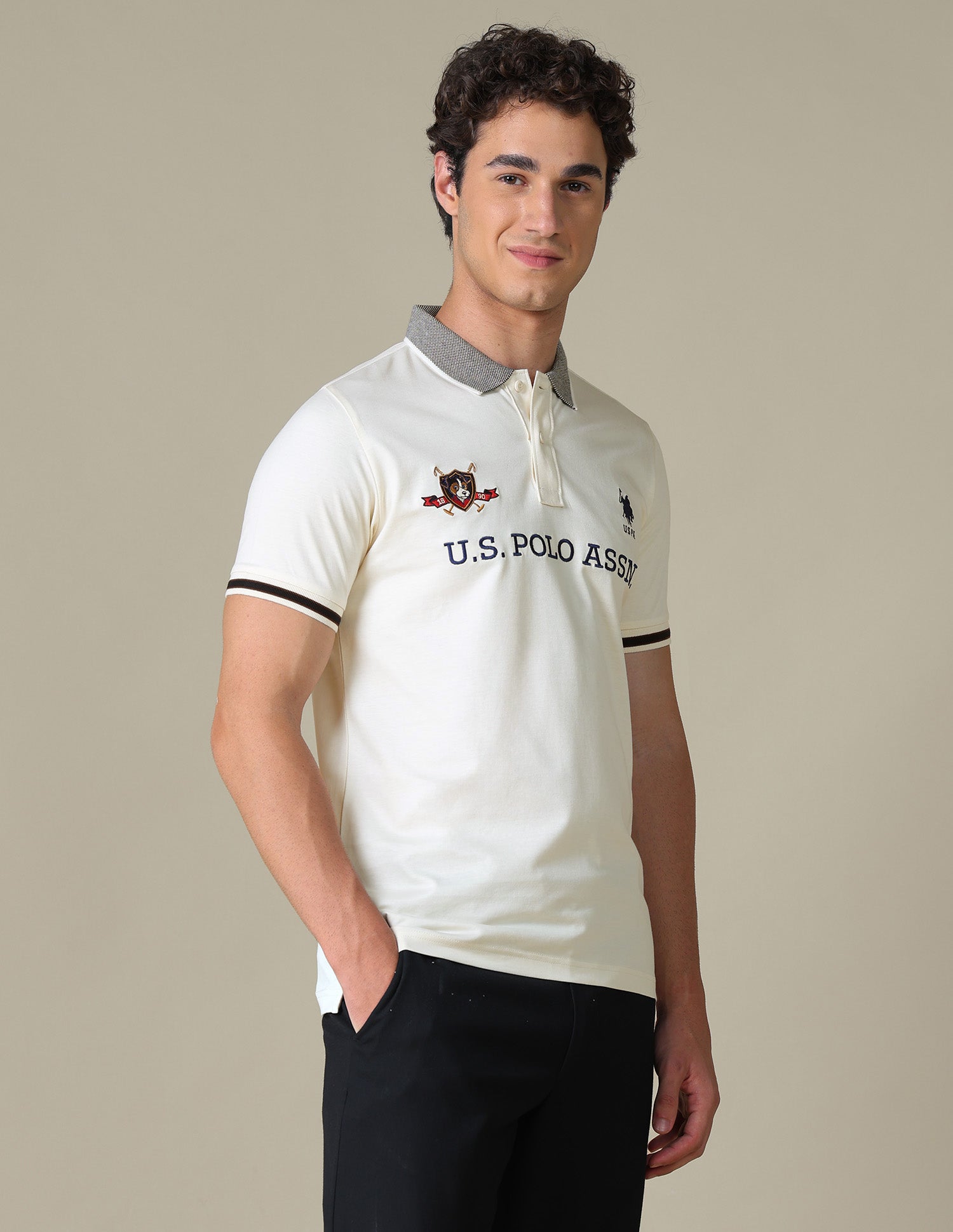 Brand Embroidered Regular Fit Polo Shirt Off White - U.S. Polo Assn. India | Large