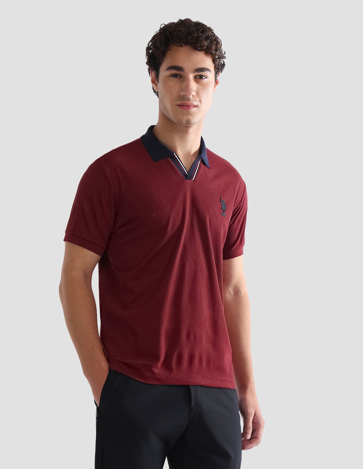 Solid Slim Fit Active Polo Shirt Maroon - U.S. Polo Assn. India | Large