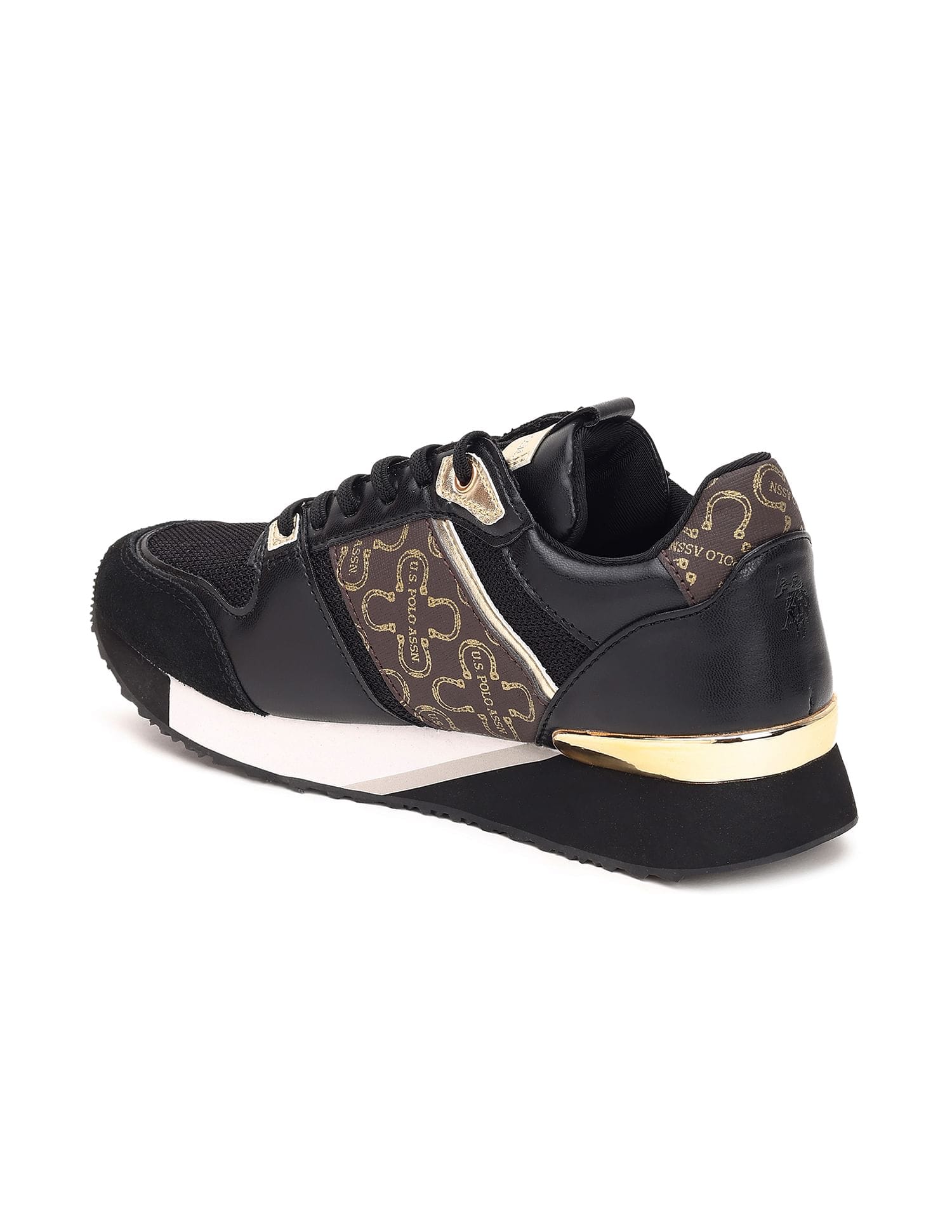 Stella Black Monogram Print Sneakers Shoes Black - U.S. Polo Assn. India | Large