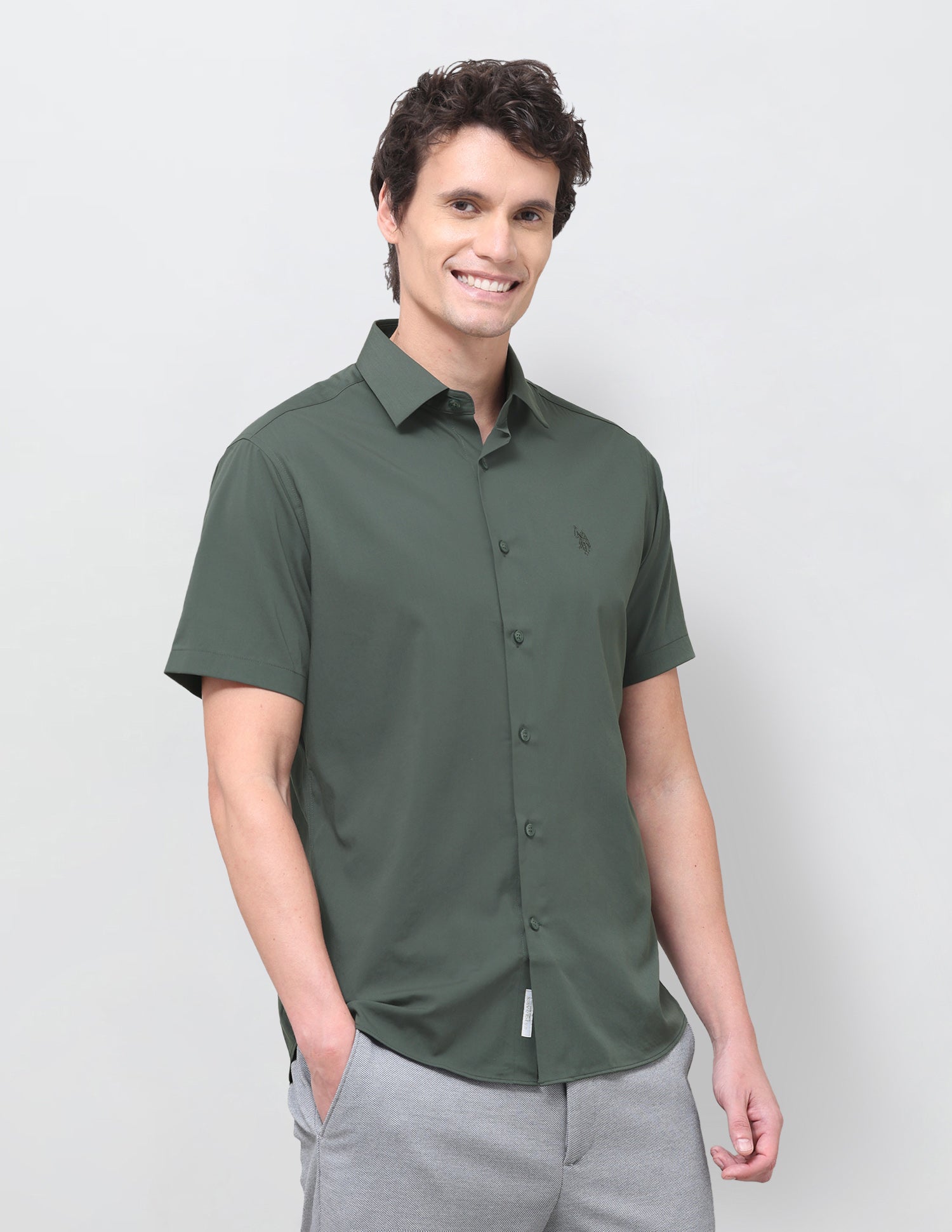Solid Regular Fit Shirt Dark Green - U.S. Polo Assn. India | Large