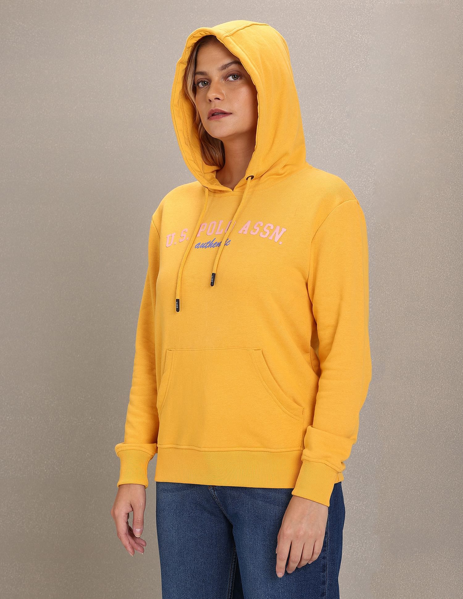Brand Print Hooded Sweatshirt Mustard - U.S. Polo Assn. India | Large