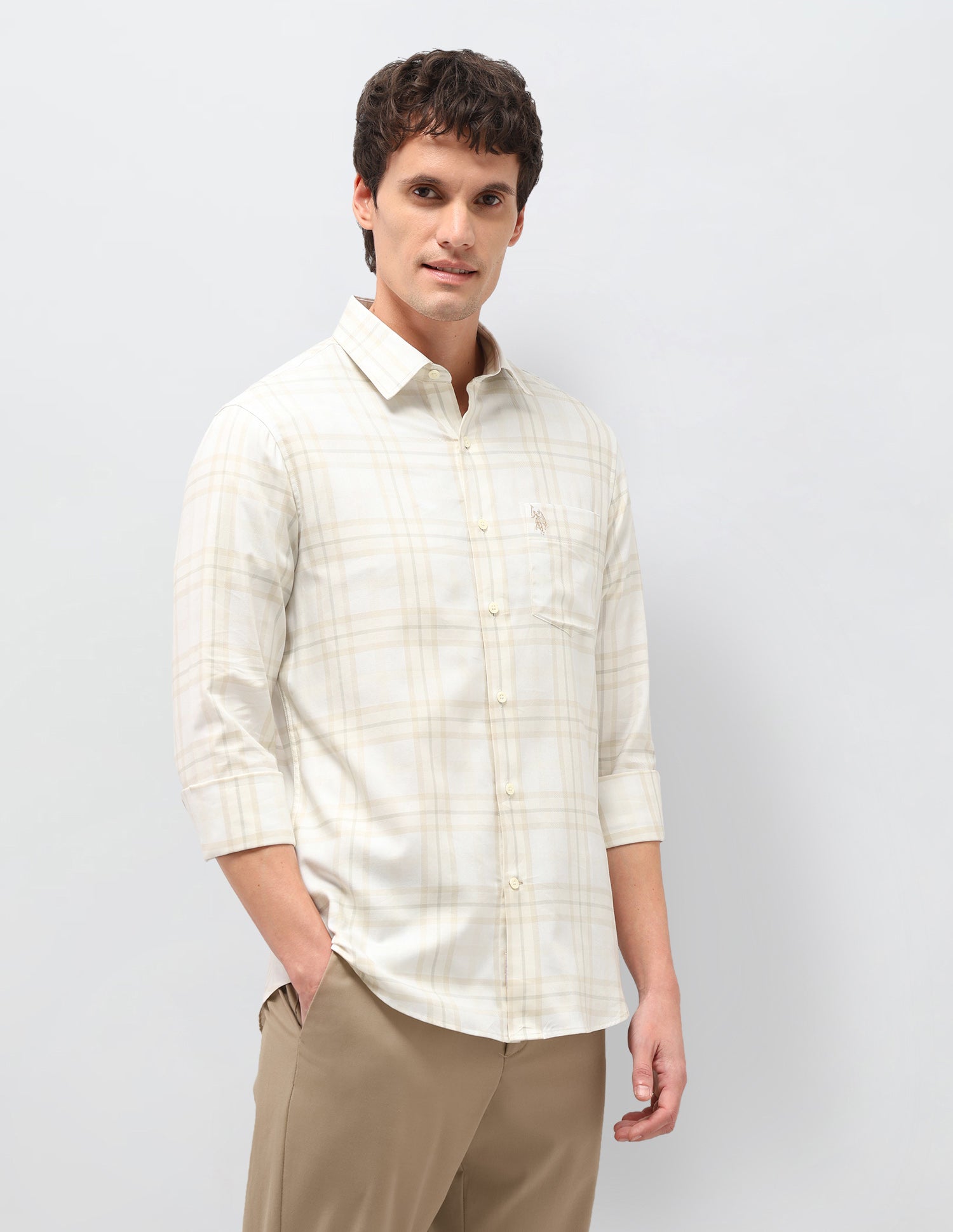Grid Tattersall Checked Twill Shirt Ivory - U.S. Polo Assn. India | Large