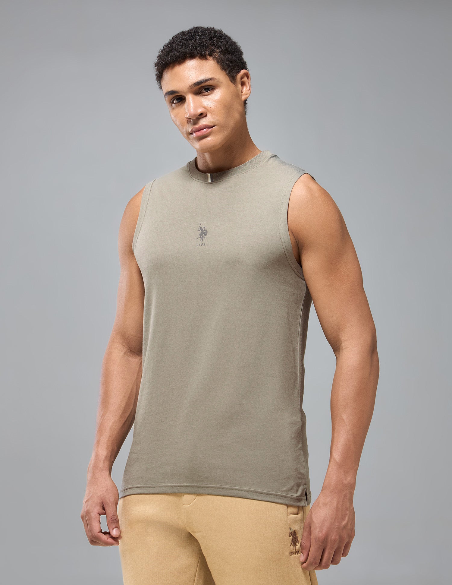 Pure Cotton Breathable OEV12 Gym Vest Timber Wolf - U.S. Polo Assn. India | Large