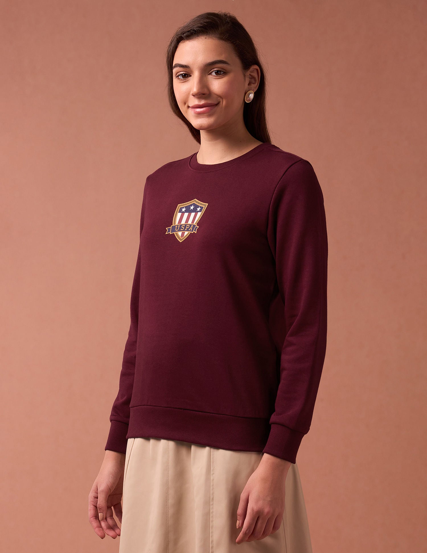 Regular Fit Solid Sweatshirt Maroon - U.S. POLO ASSN. | Large