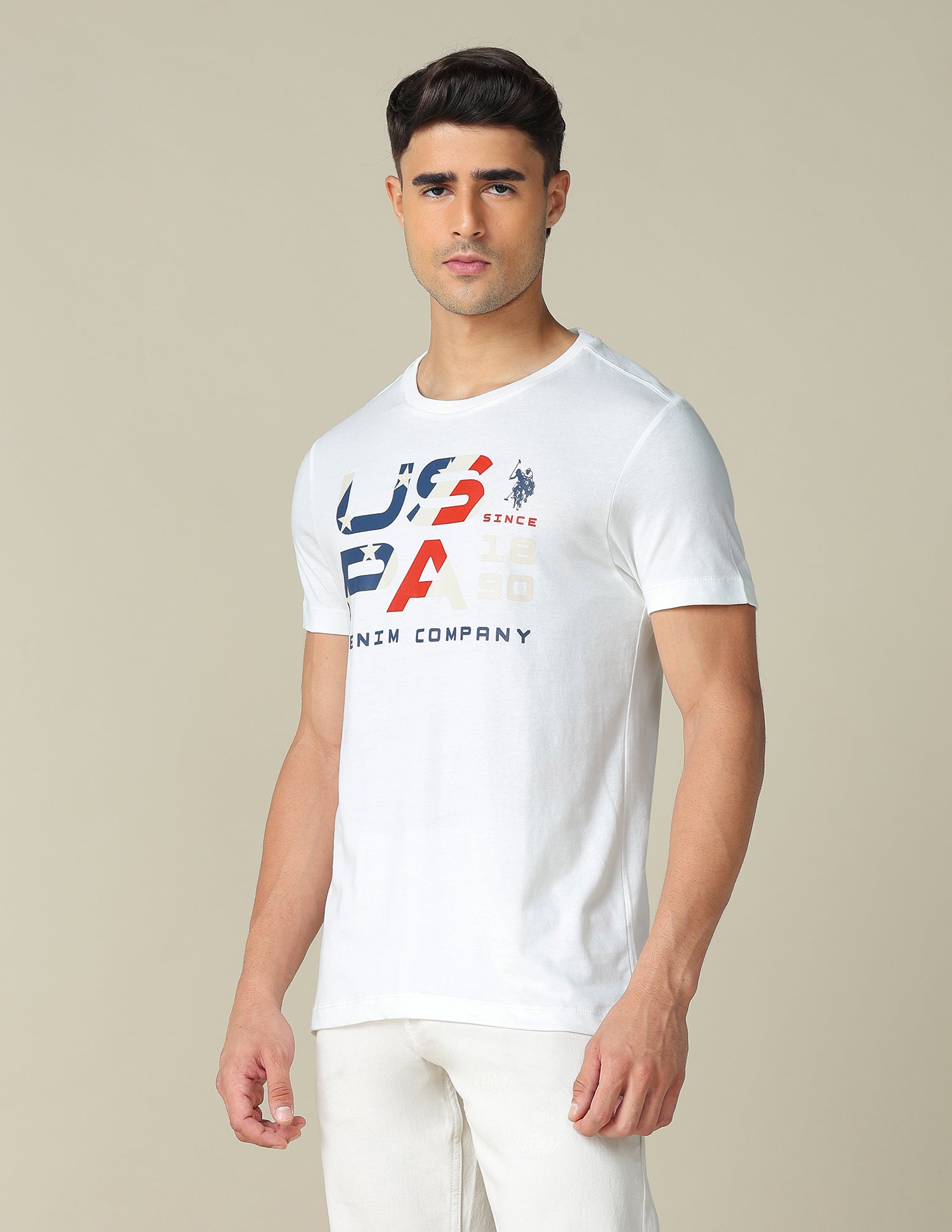 Muscle Fit Brand Printed T- Shirt Ivory - U.S. POLO ASSN. | Large